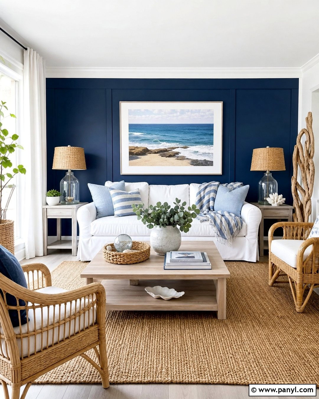 Coastal Navy Blue Accent Wall - 35 navy blue accent wall living room ideas