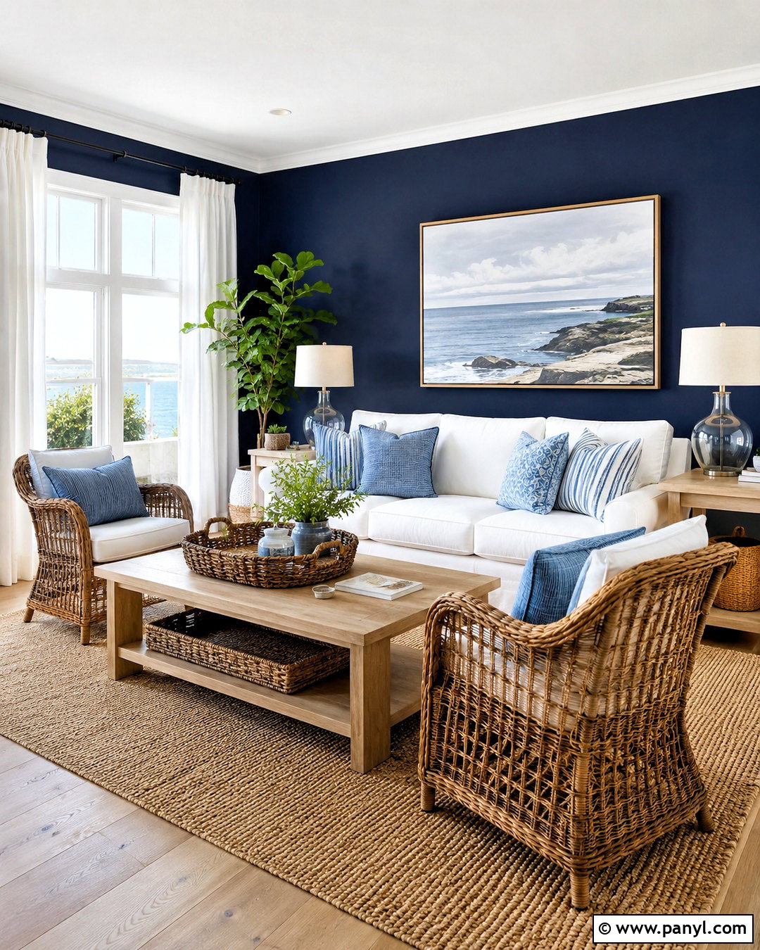 Coastal Navy Feature Wall - 20 navy feature wall living room ideas