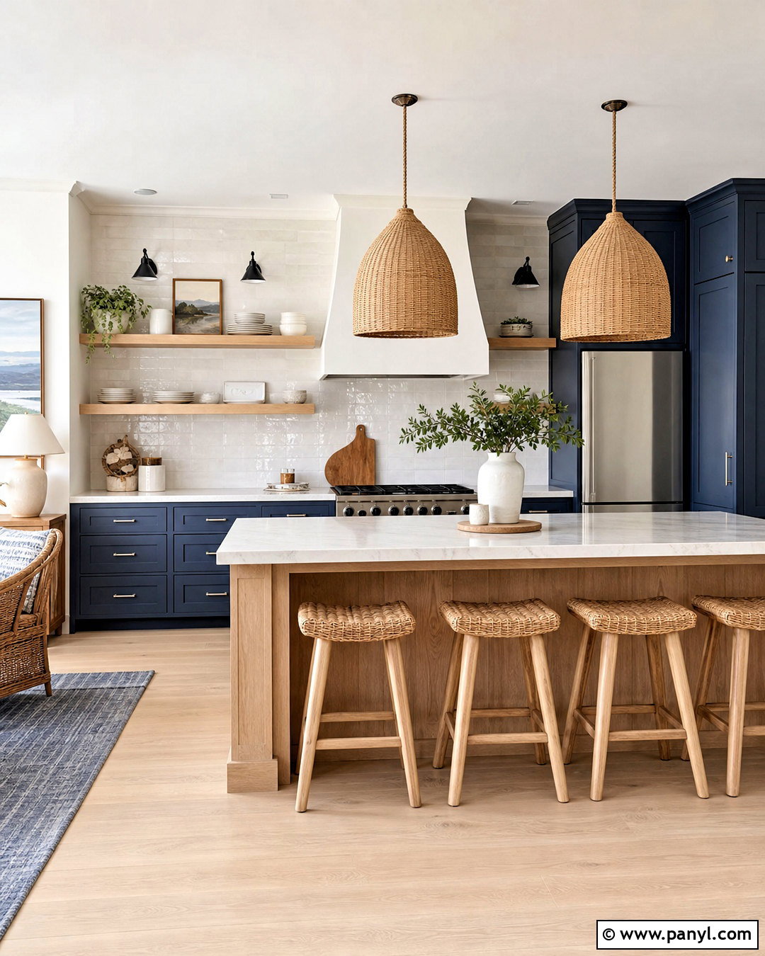 Coastal Navy Kitchen With Whitewashed Wood - 20 navy and wood kitchen ideas