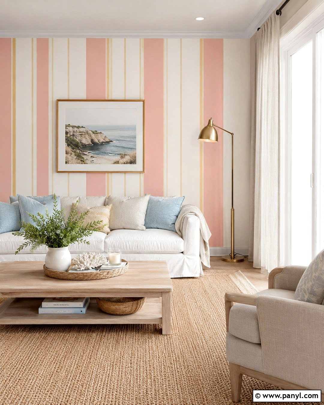 Coastal Pink And Gold Striped Wall - 20 Pink And Gold Striped Wall Ideas