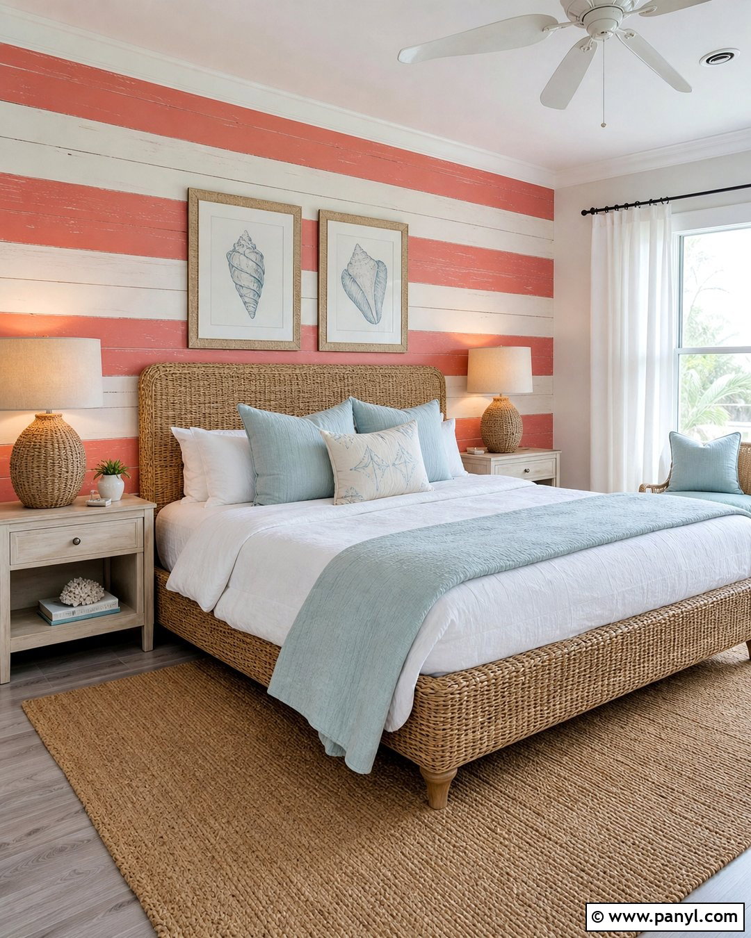 Coastal Pink And White Striped Bedroom - 30 Pink And White Striped Walls