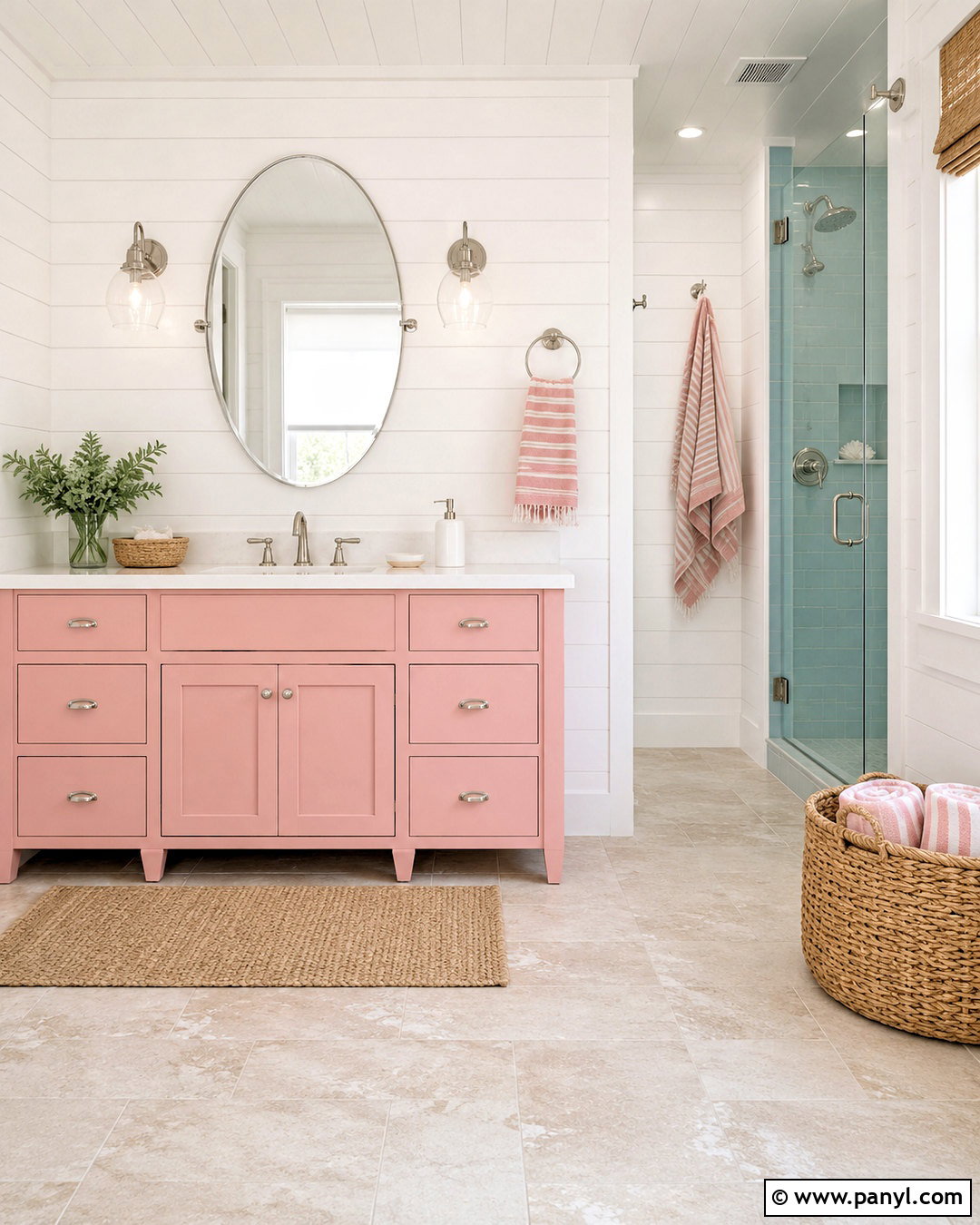 Coastal Pink Bathroom - 20 pink bathroom aesthetic ideas