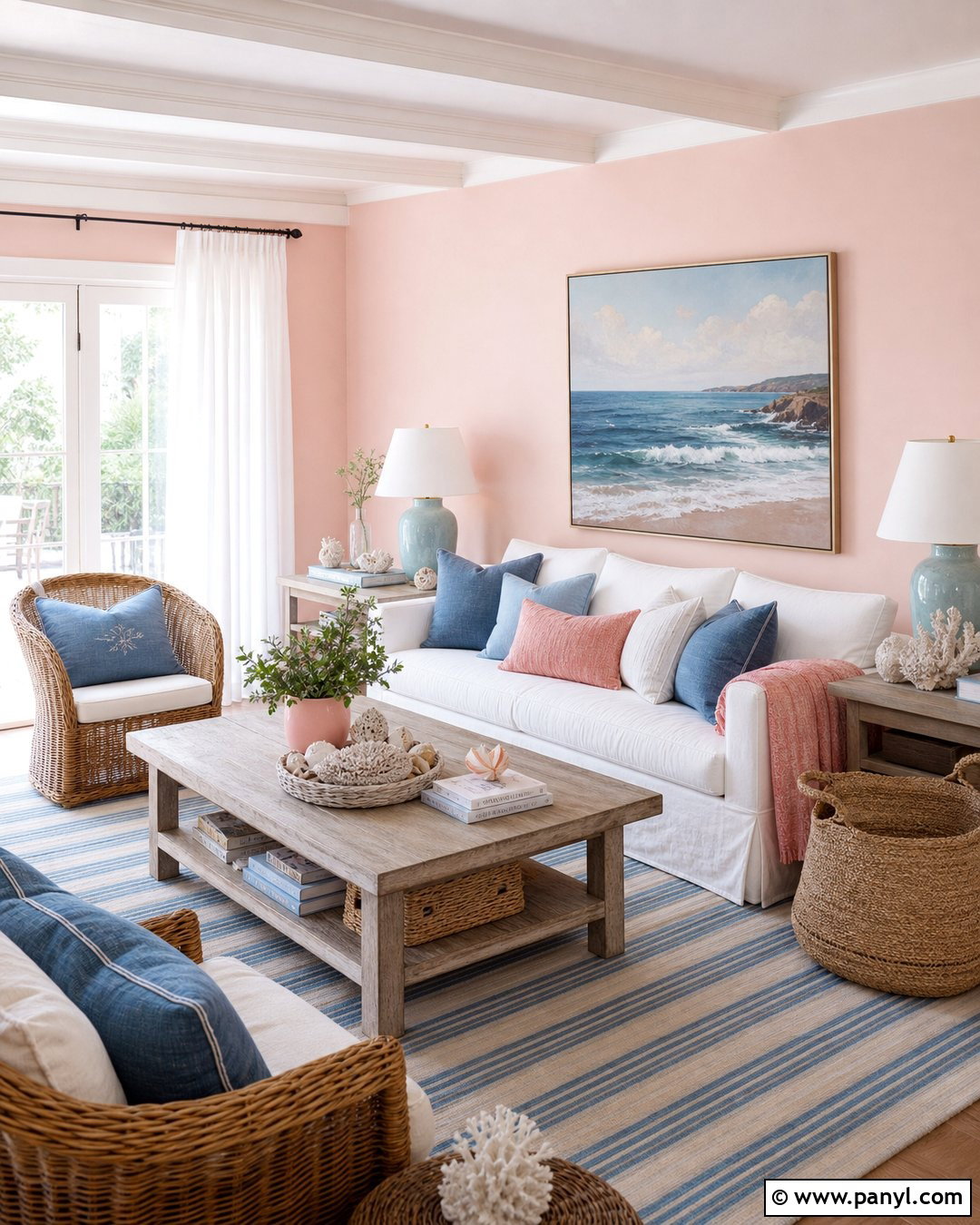 Coastal Pink Living Room Walls - 35 Pink Painted Walls