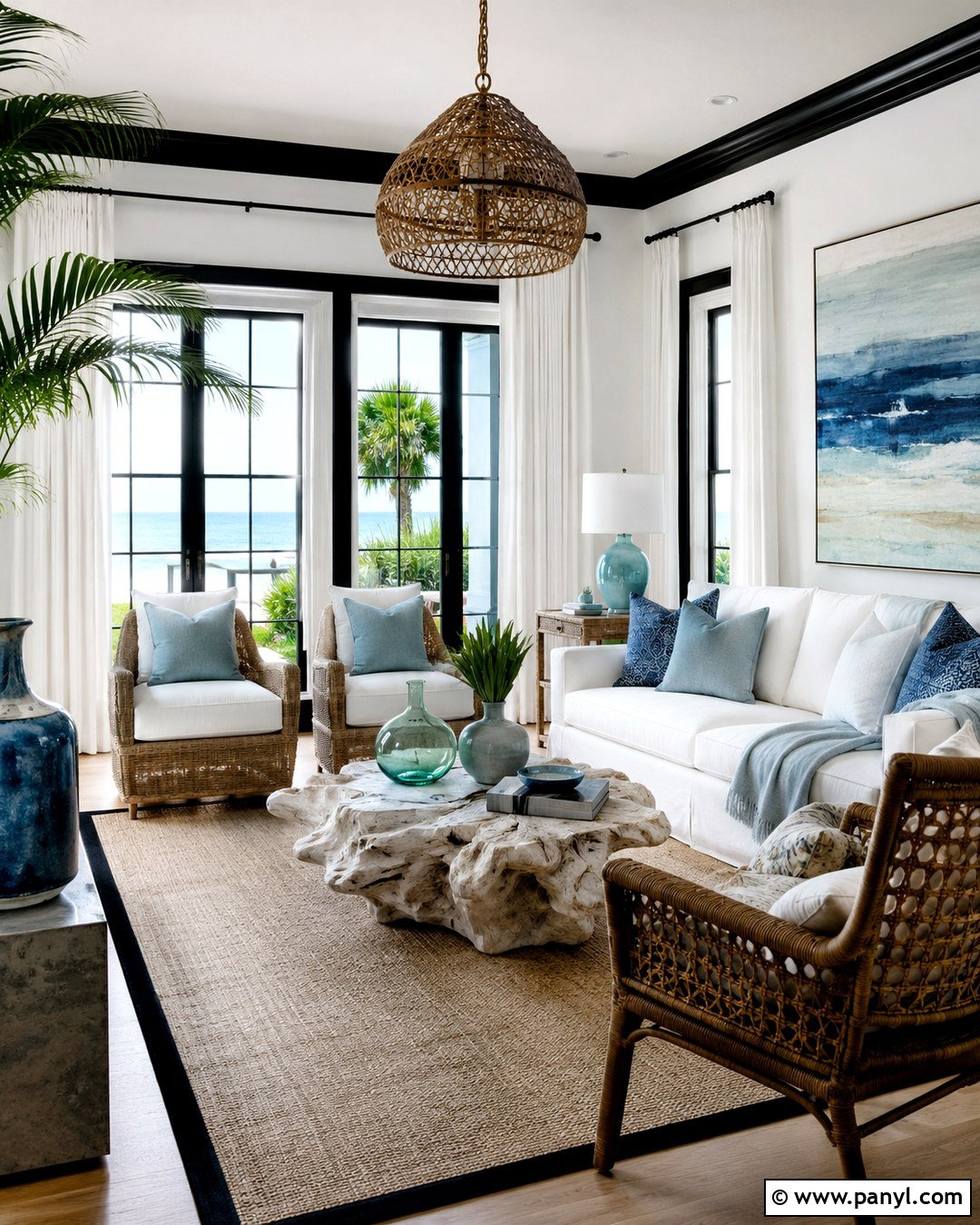 Coastal Room With White Walls And Black Trim - 20 White Wall And Black Trim Ideas