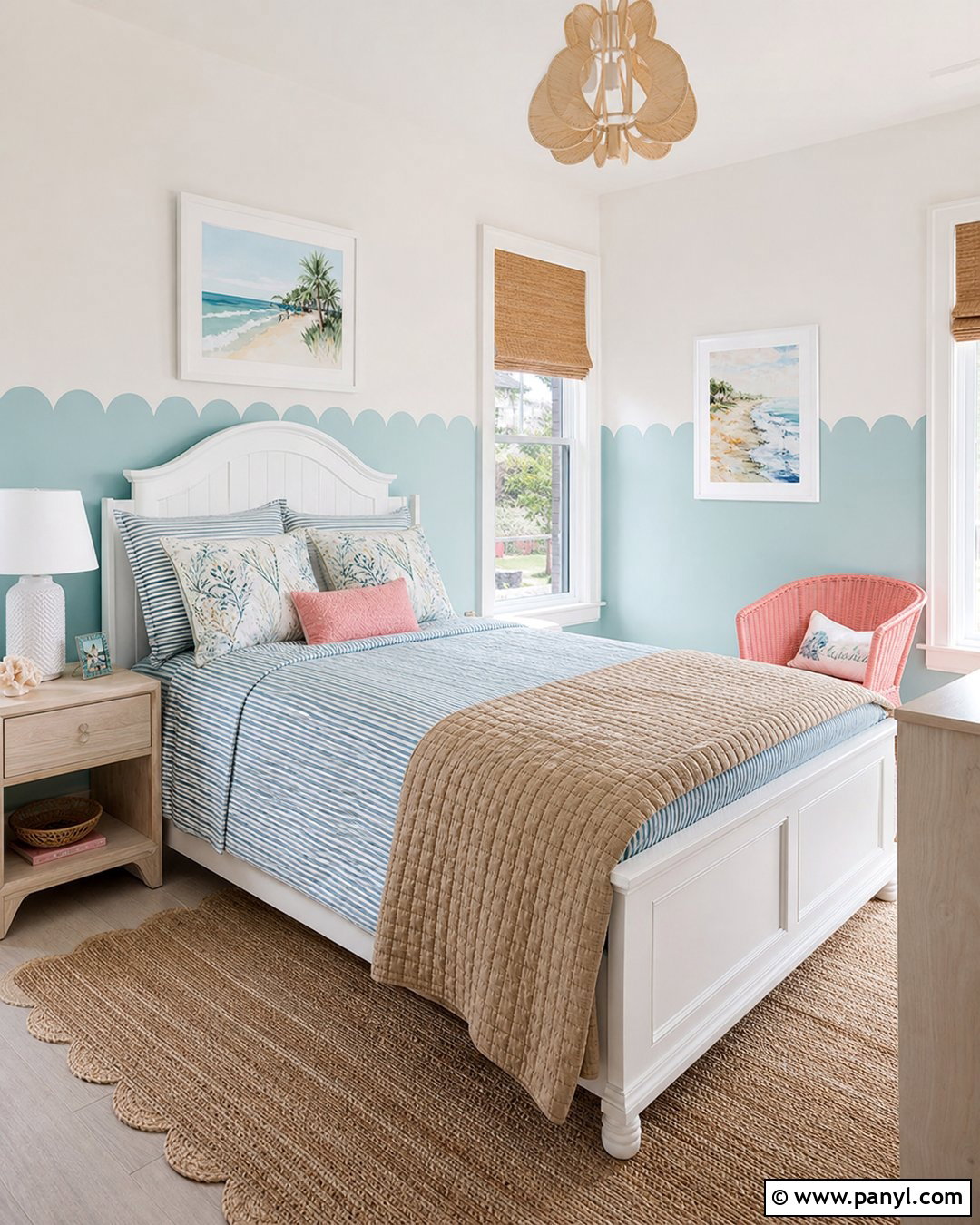 Coastal Scalloped Wall - 25 Scalloped Painted Wall Girls Room Ideas