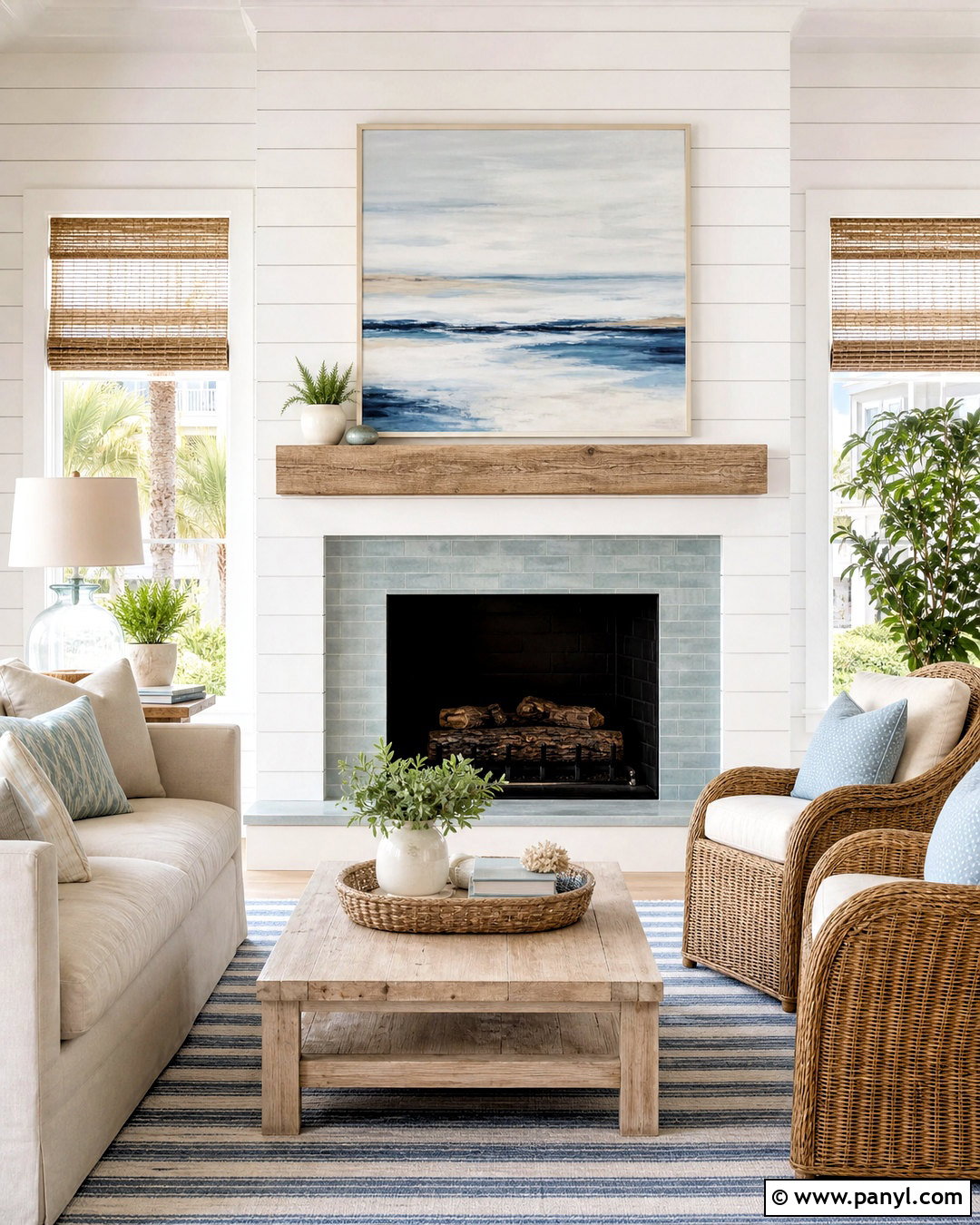 Coastal Shiplap Fireplace - 20 shiplap wall with fireplace ideas