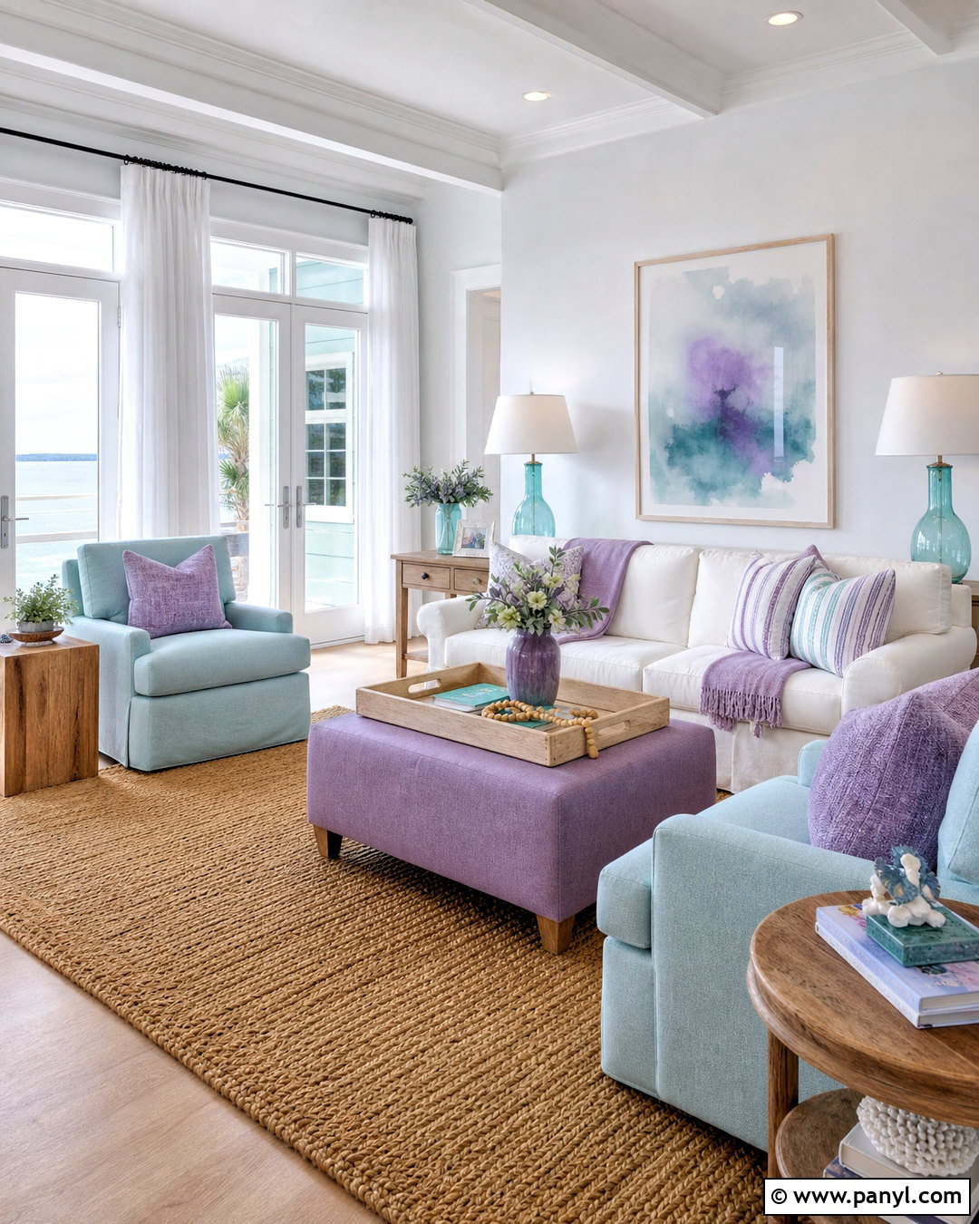 Coastal Teal And Lavender Living Room - 20 teal and purple living room ideas