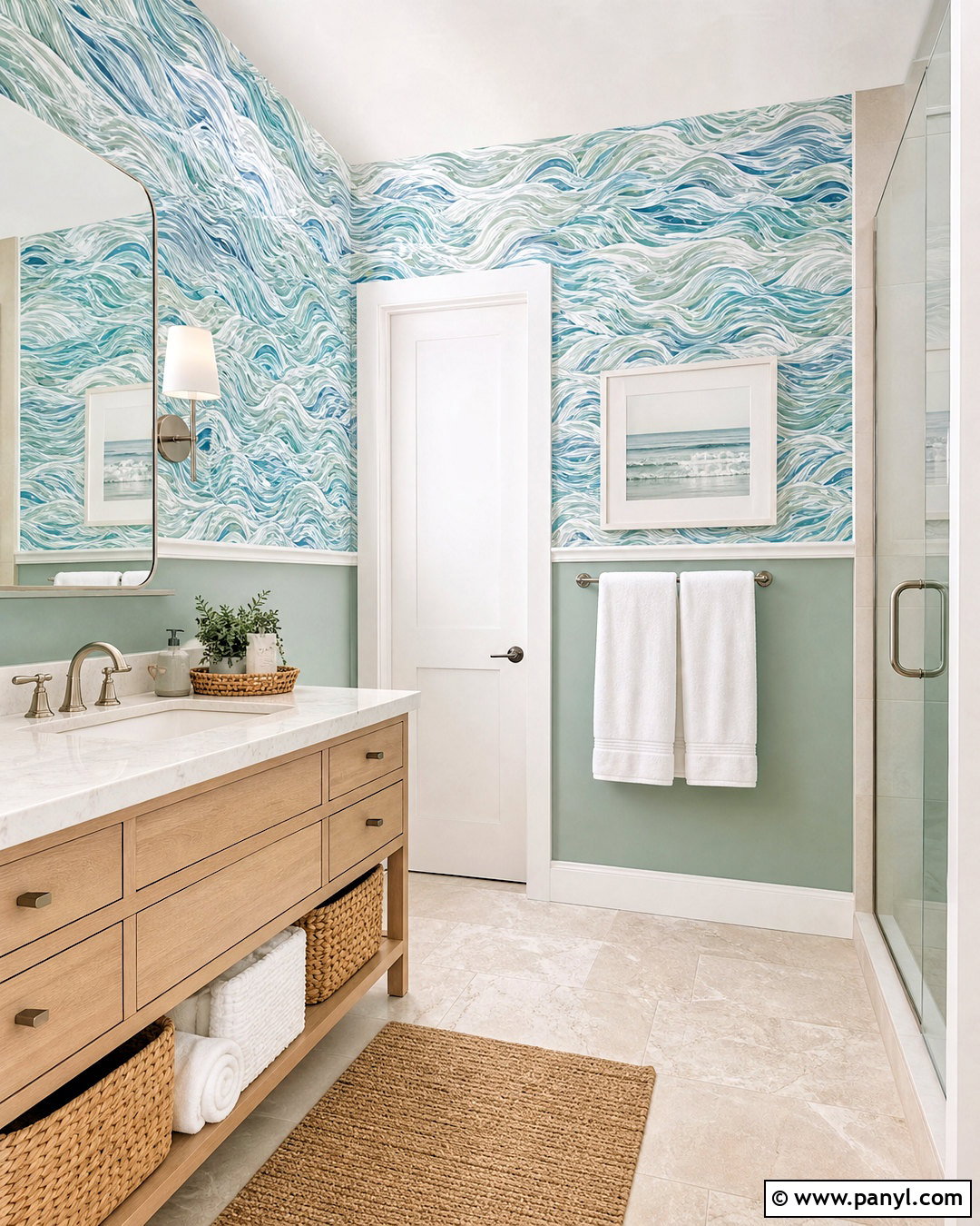 Coastal Wallpaper With Sea Glass Paint - 20 half wallpaper half paint ideas