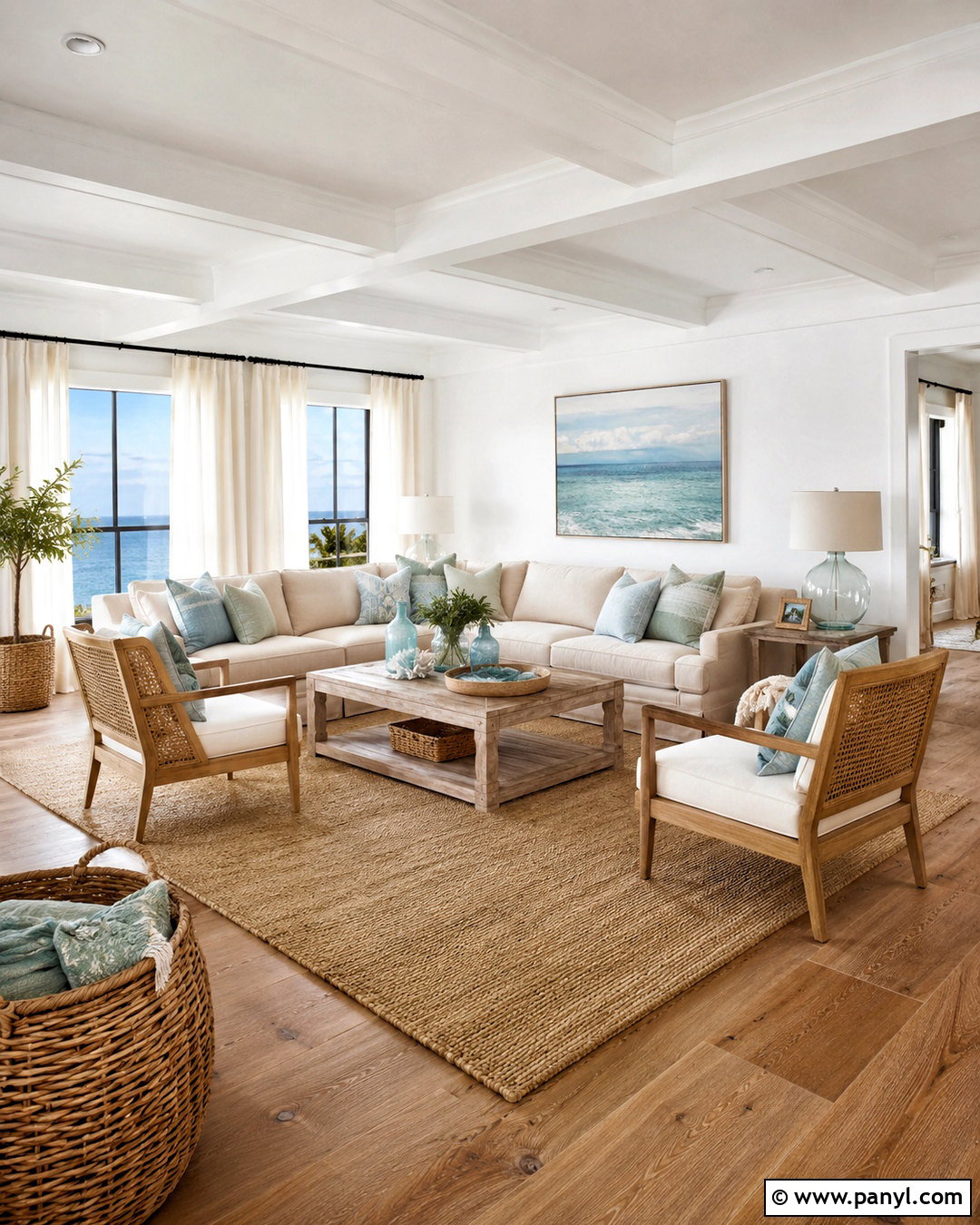 Coastal White Walls Family Room - 20 White Walls Home Ideas