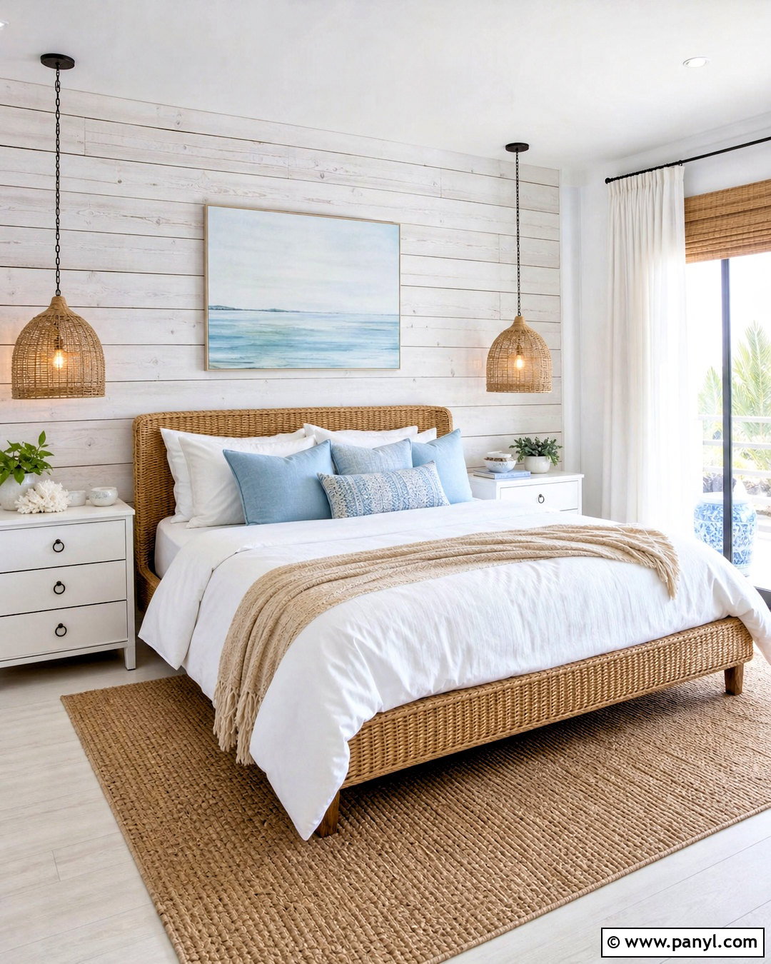 Coastal Whitewashed Wood Accent Wall - 20 wood accent wall bedroom ideas