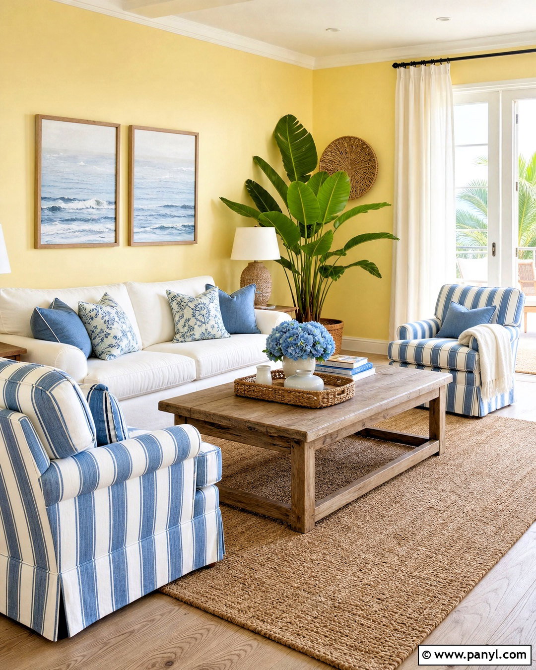 Coastal Yellow Living Room - 20 yellow interior design living room ideas