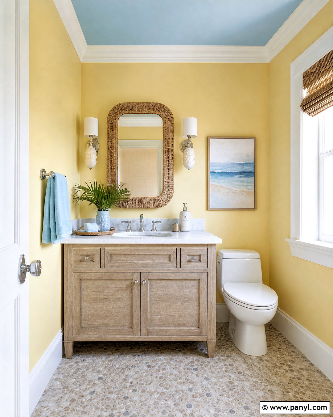 Coastal Yellow Powder Room - 20 yellow powder room ideas