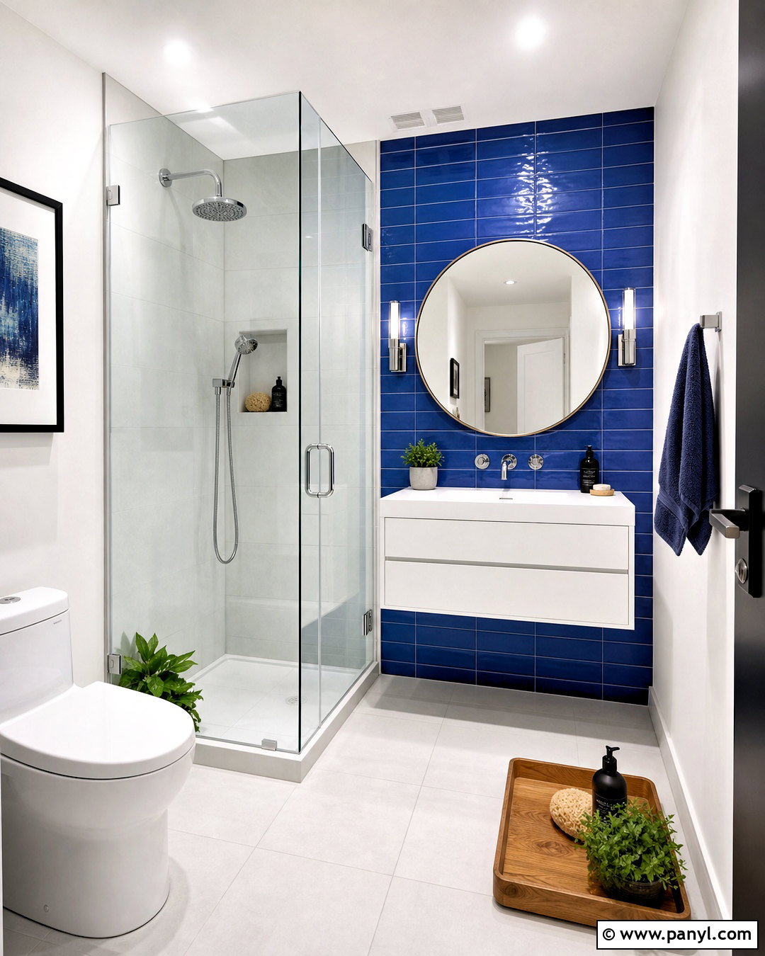 Cobalt Blue Accent Wall - 20 small blue bathroom ideas