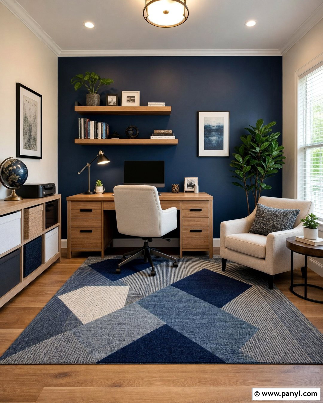 Cobalt Blue Accent Wall Home Office - 20 Cream Walls With Blue Accent Wall Ideas