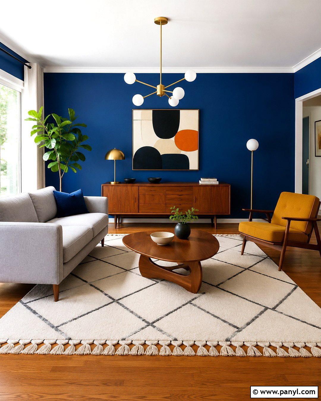 Cobalt Blue Accent Wall Midcentury Room - 20 Cobalt Blue Accent Wall Ideas