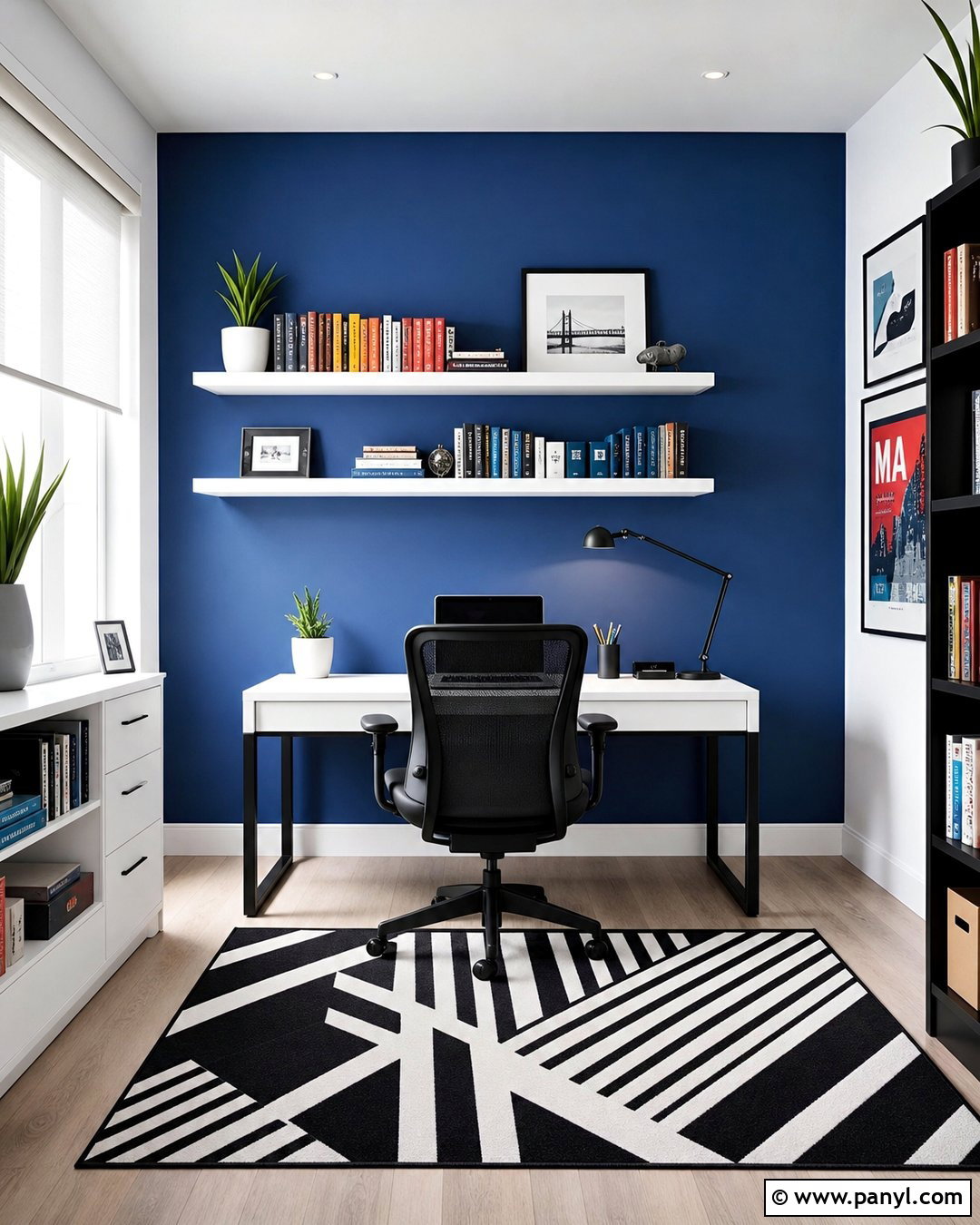 Cobalt Blue Accent Wall Study Room - 20 Blue Accent Wall Study Room Ideas