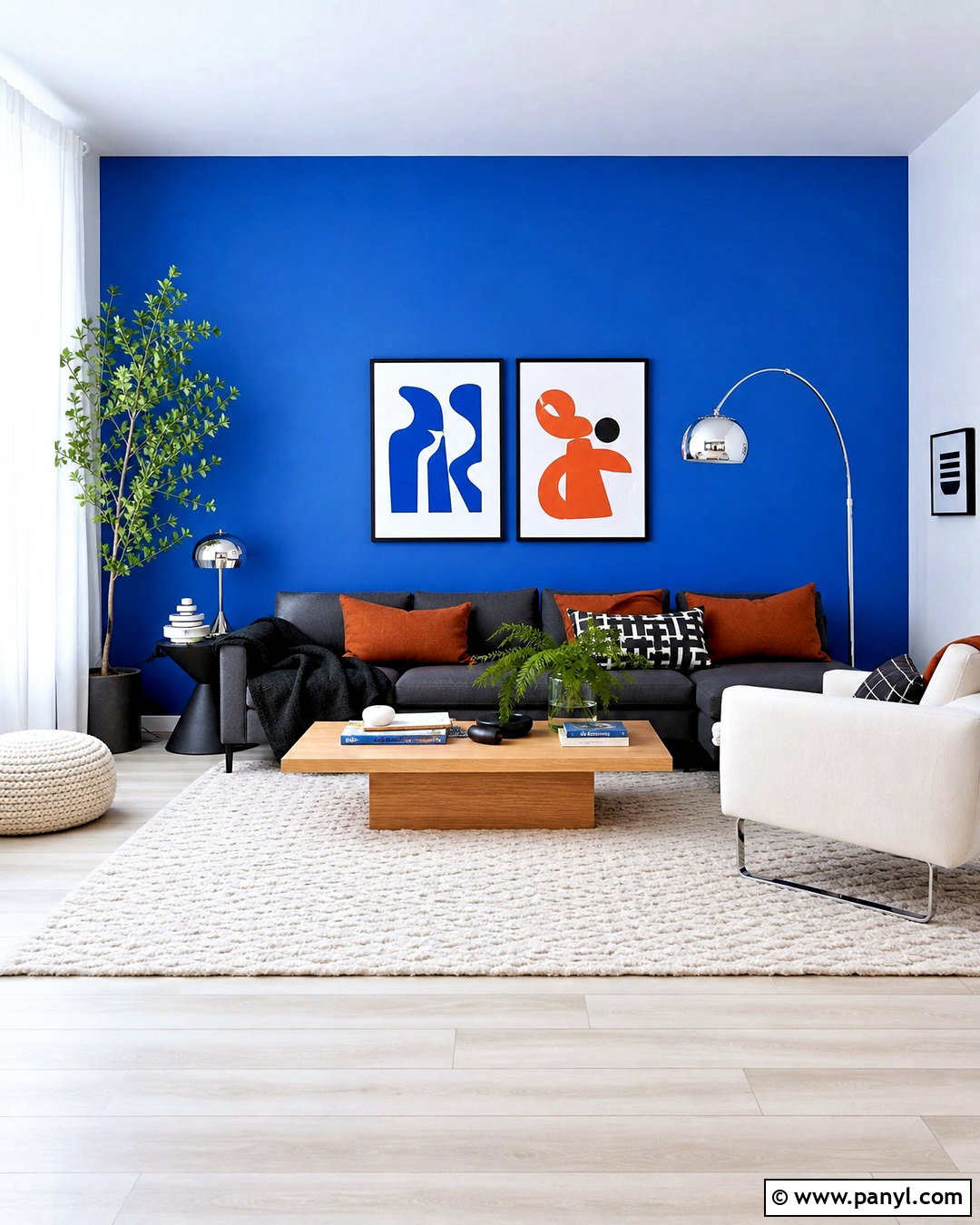 Cobalt Blue Accent Wall With Black Furniture - 20 blue accent wall living room ideas