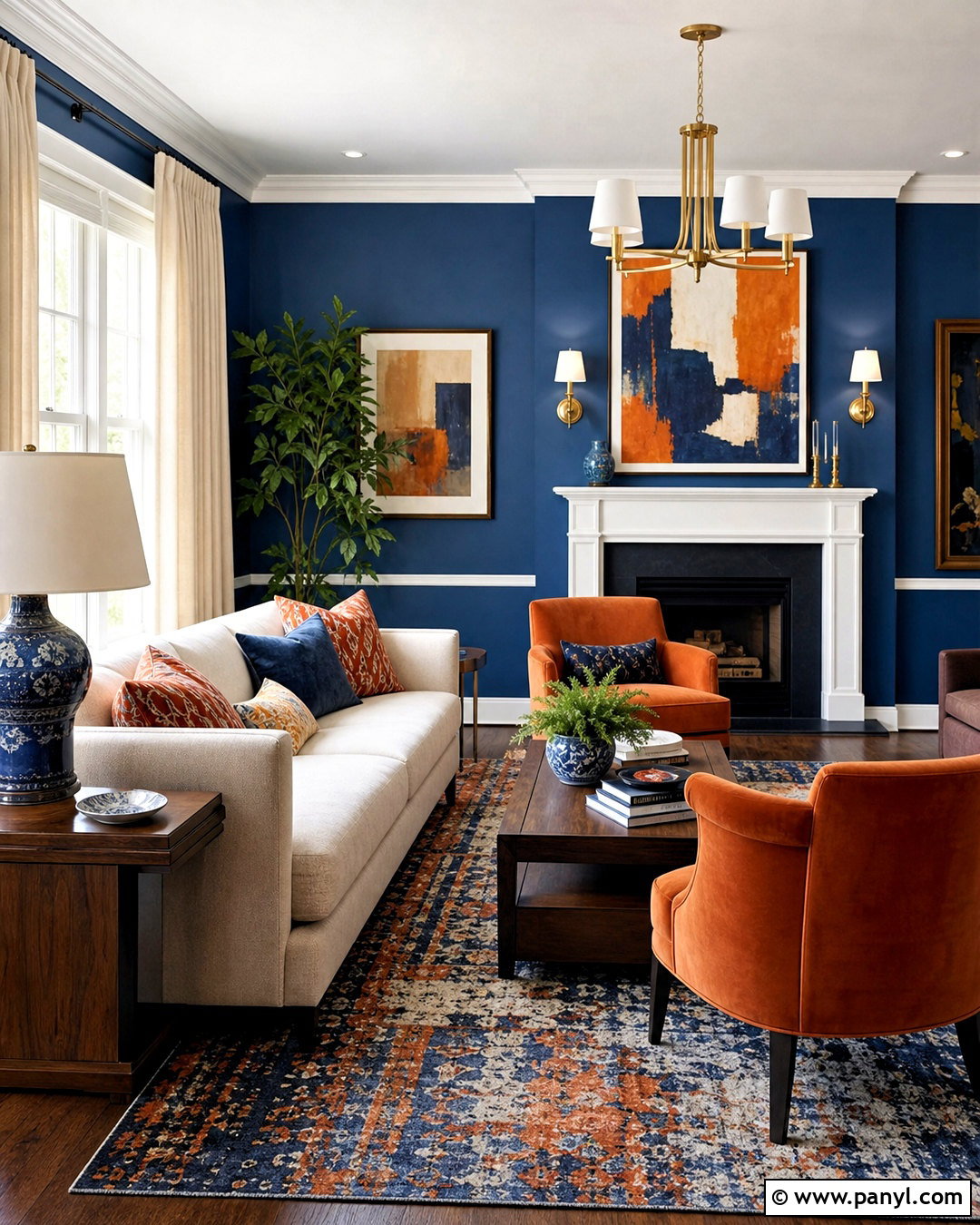 Cobalt Blue And Burnt Orange Drawing Room - 20 drawing room color combination ideas