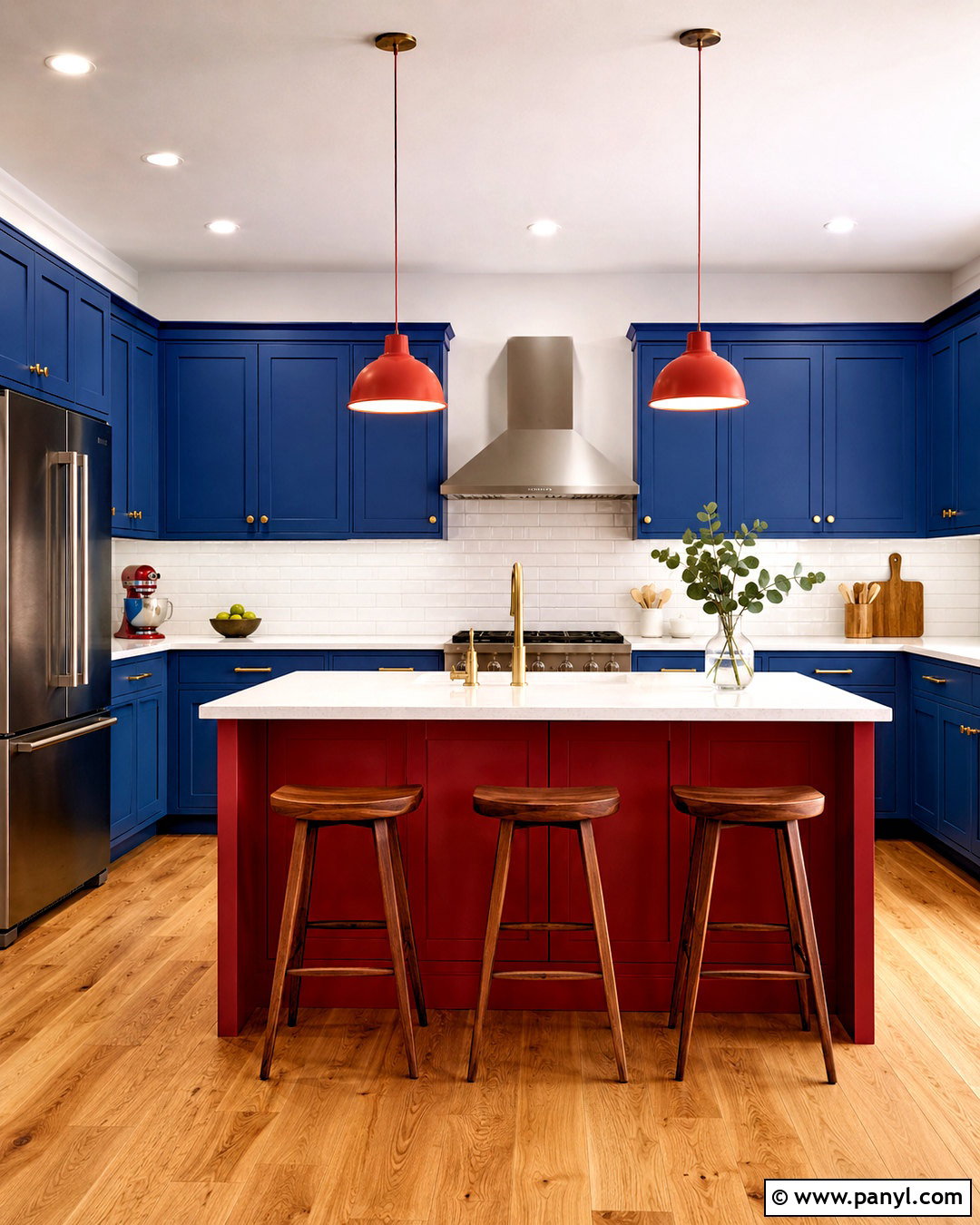 Cobalt Blue And Cherry Red Kitchen - 20 popular kitchen color combinations
