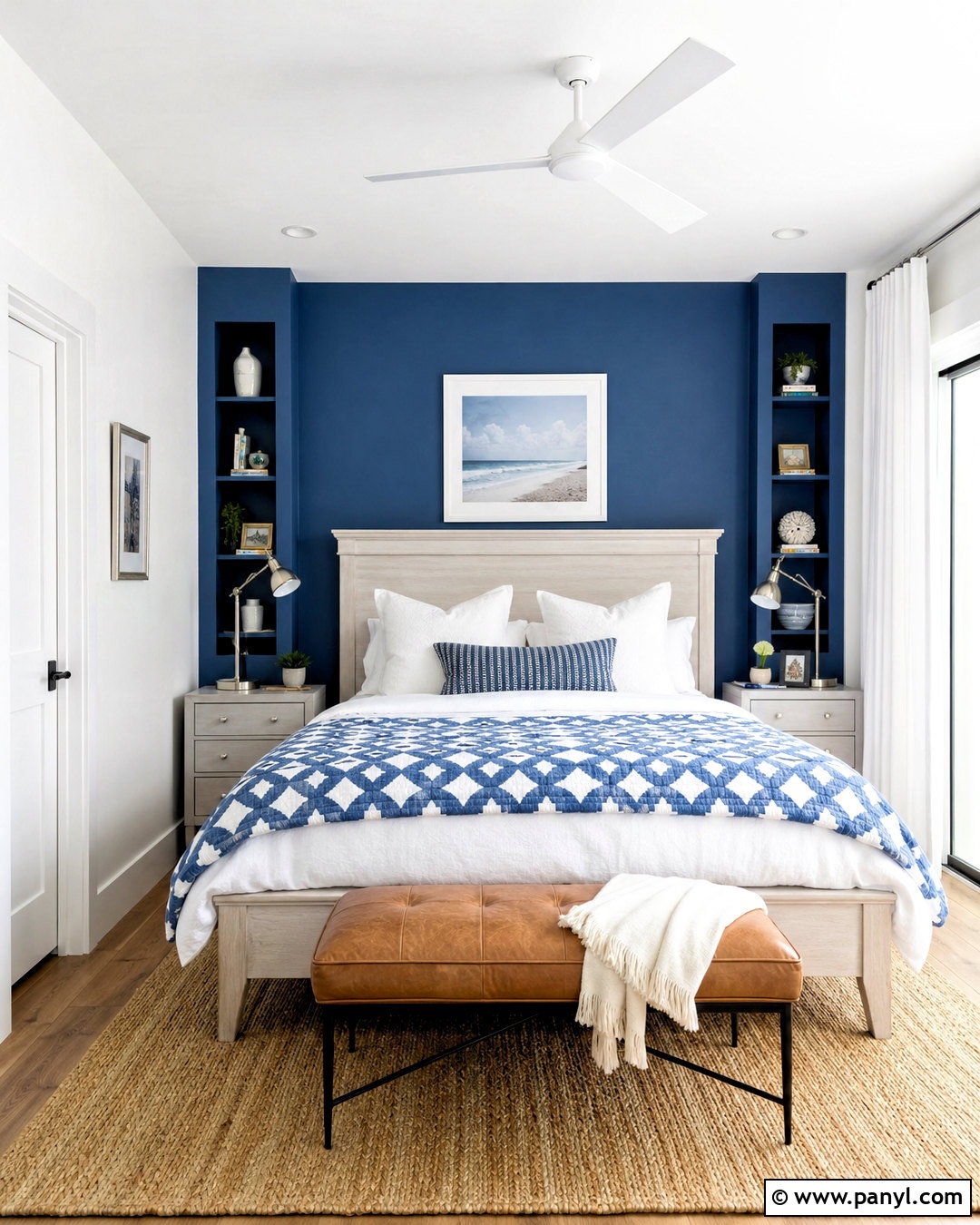 Cobalt Blue And Clean White Bedroom Walls - 20 bedroom wall colour combination ideas
