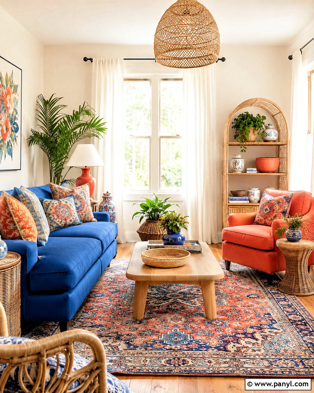 Cobalt Blue And Coral Boho Living Room - 20 boho living room color scheme ideas