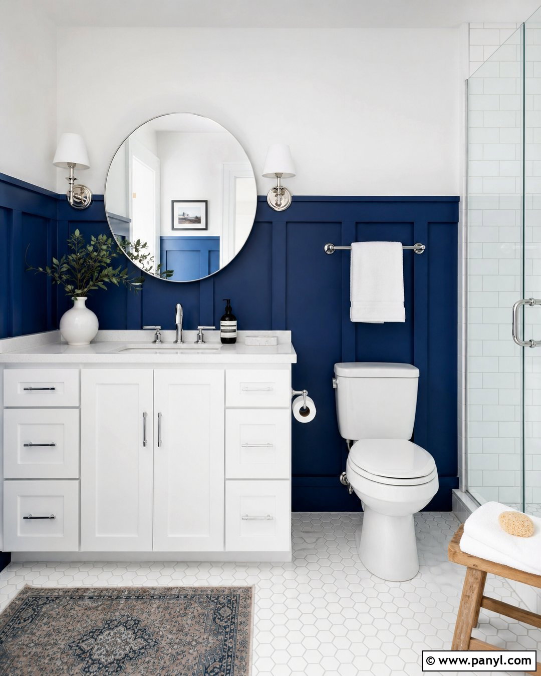 Cobalt Blue And Crisp White Two Color Wall - 25 2 Color Wall ideas