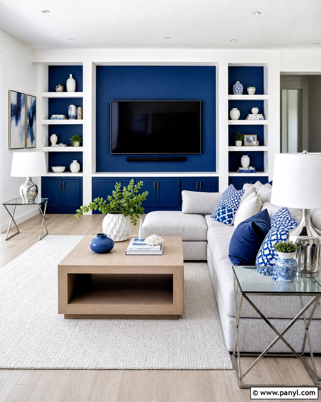 Cobalt Blue And Crisp White Two Tone Living Room Walls - 20 two tone living room walls