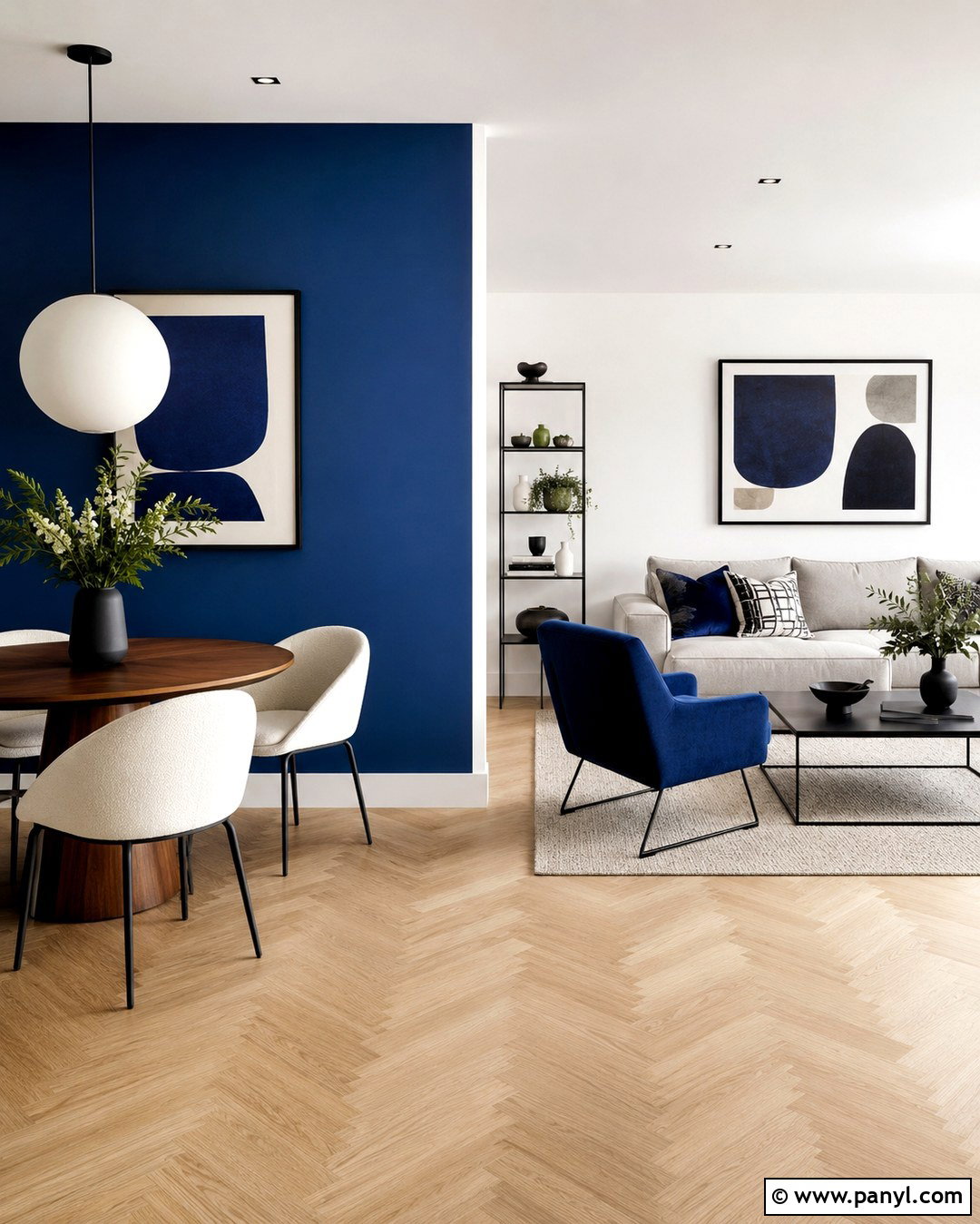 Cobalt Blue And Crisp White Vertical Split Wall - 20 Split Wall Color Ideas