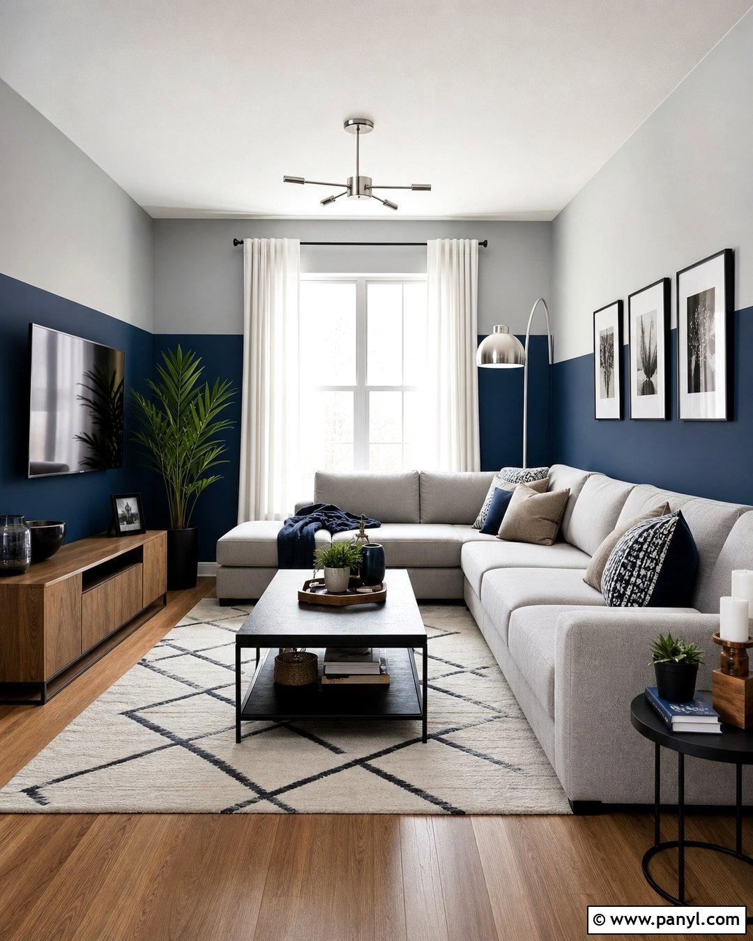 Cobalt Blue And Light Gray Two Tone Walls - 45 two tone walls