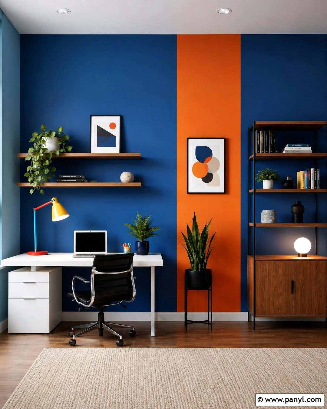 Cobalt Blue And Orange Accent Wall - 20 Two Color Accent Wall Ideas
