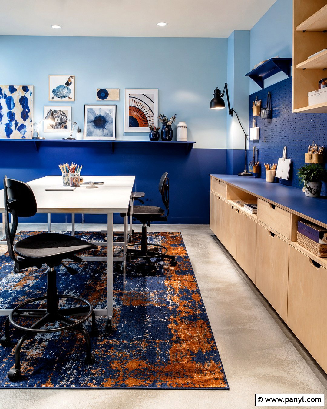 Cobalt Blue And Pale Blue Half-Painted Studio - 20 Room Painted Half And Half Ideas