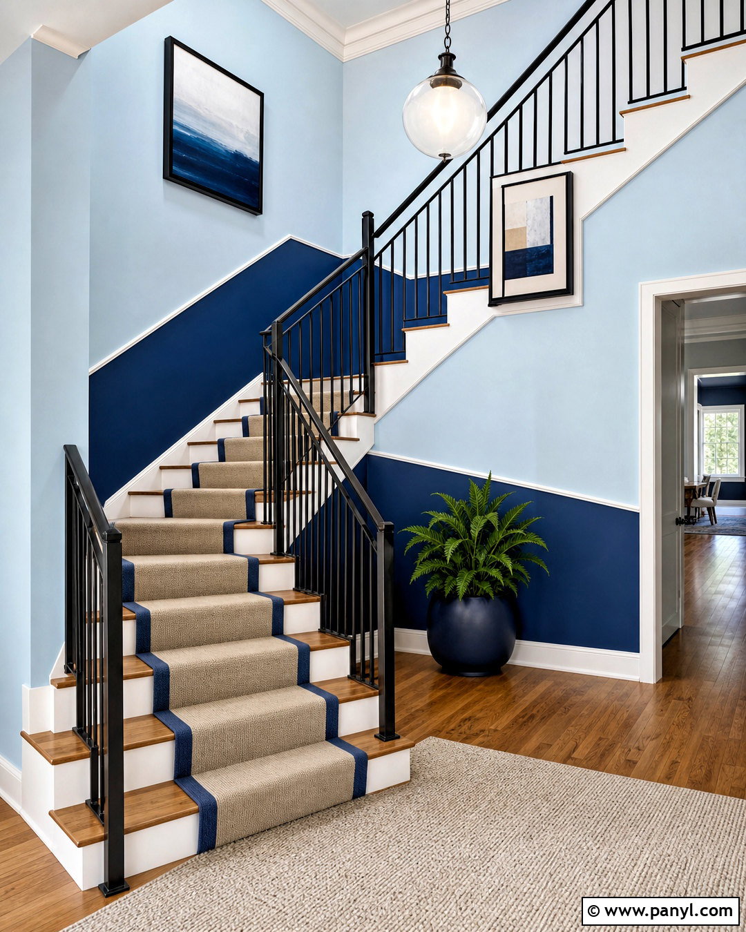 Cobalt Blue And Pale Blue Staircase Walls - 20 two color wall ideas