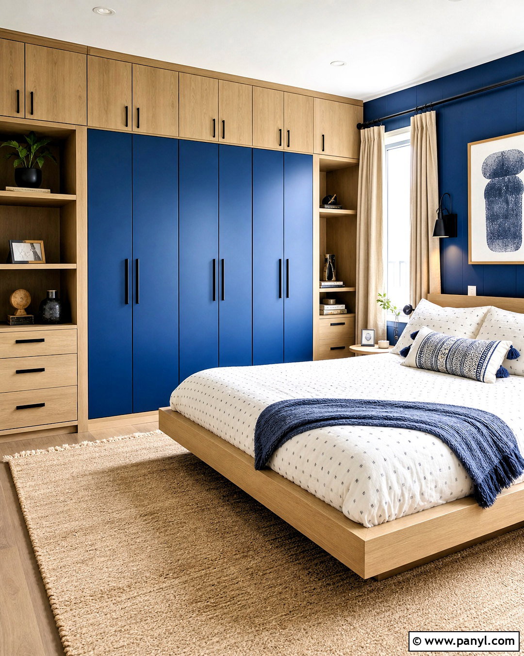 Cobalt Blue And Pale Oak Bedroom Cupboards - 20 bedroom cupboards colour combination ideas