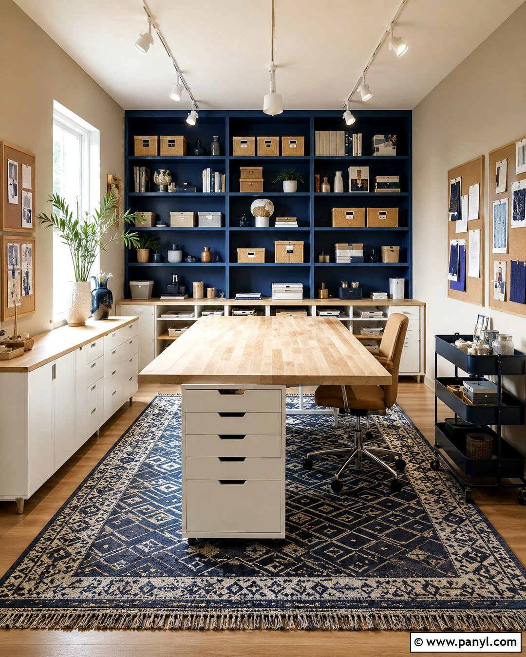 Cobalt Blue And Sand Craft Room - 20 Rooms With Two Color Walls