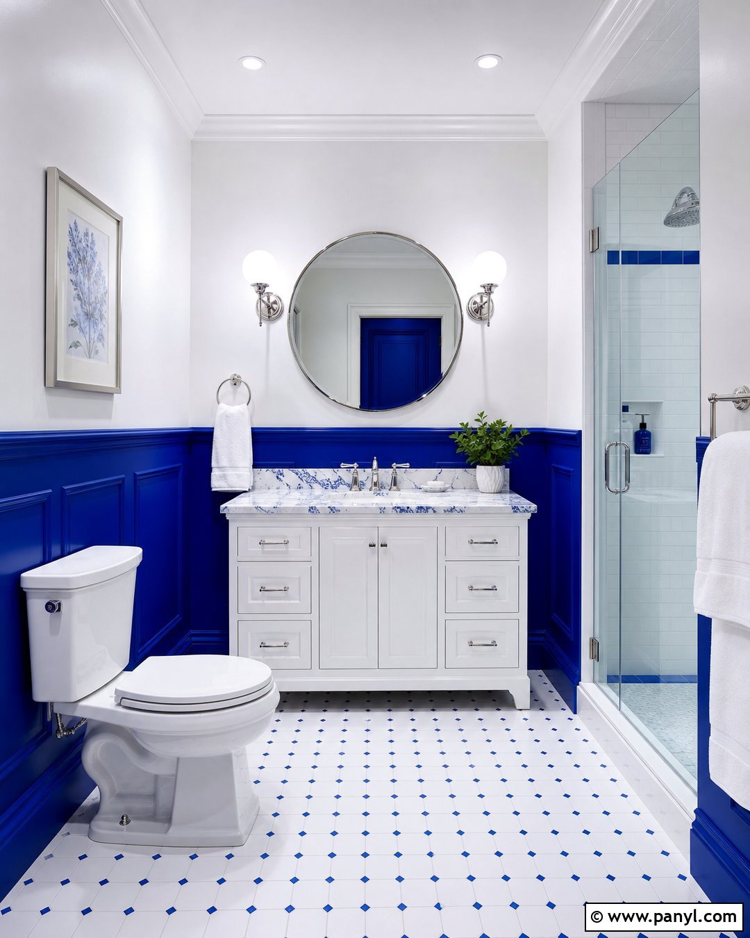 Cobalt Blue And White Bathroom Walls - 30 Two Toned Bathroom Walls