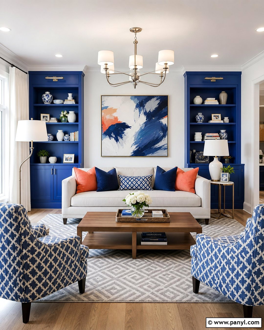 Cobalt Blue And White Drawing Room Wall Colour - 30 drawing room wall colour ideas