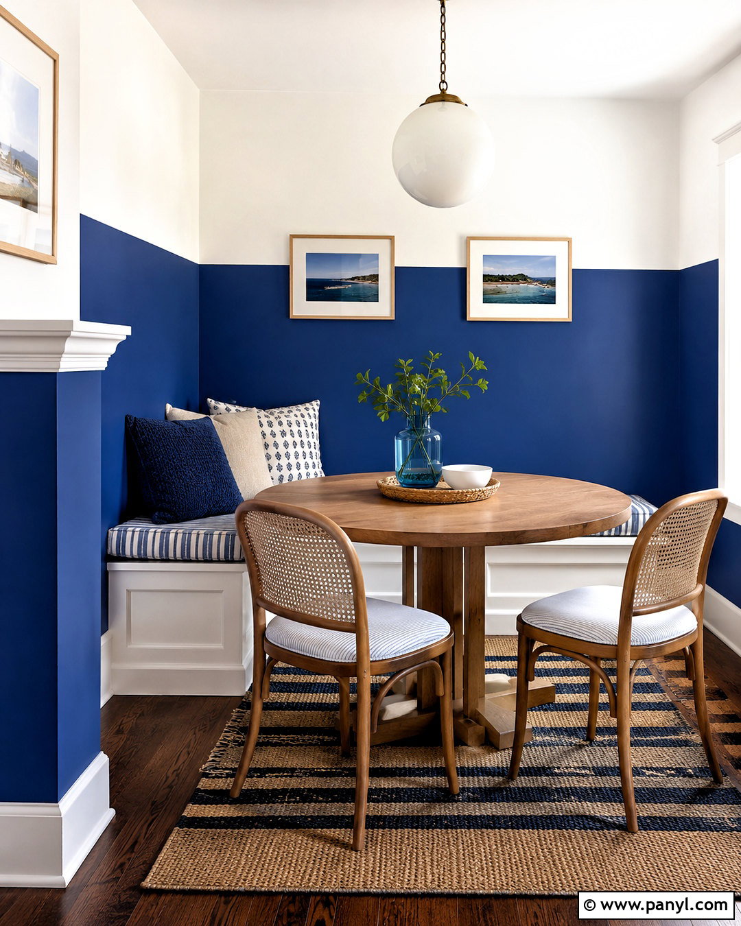 Cobalt Blue And White Split Painted Breakfast Nook Walls - 35 Split Painted Walls