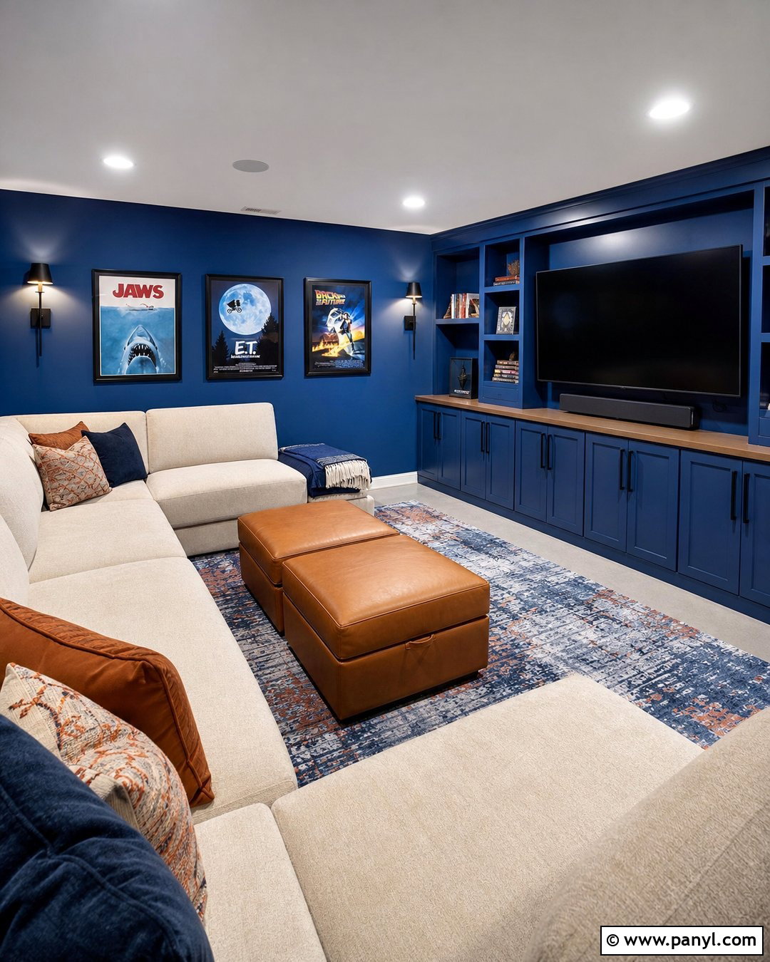 Cobalt Blue Basement Media Room - 20 Cobalt Blue Interior Paint Ideas