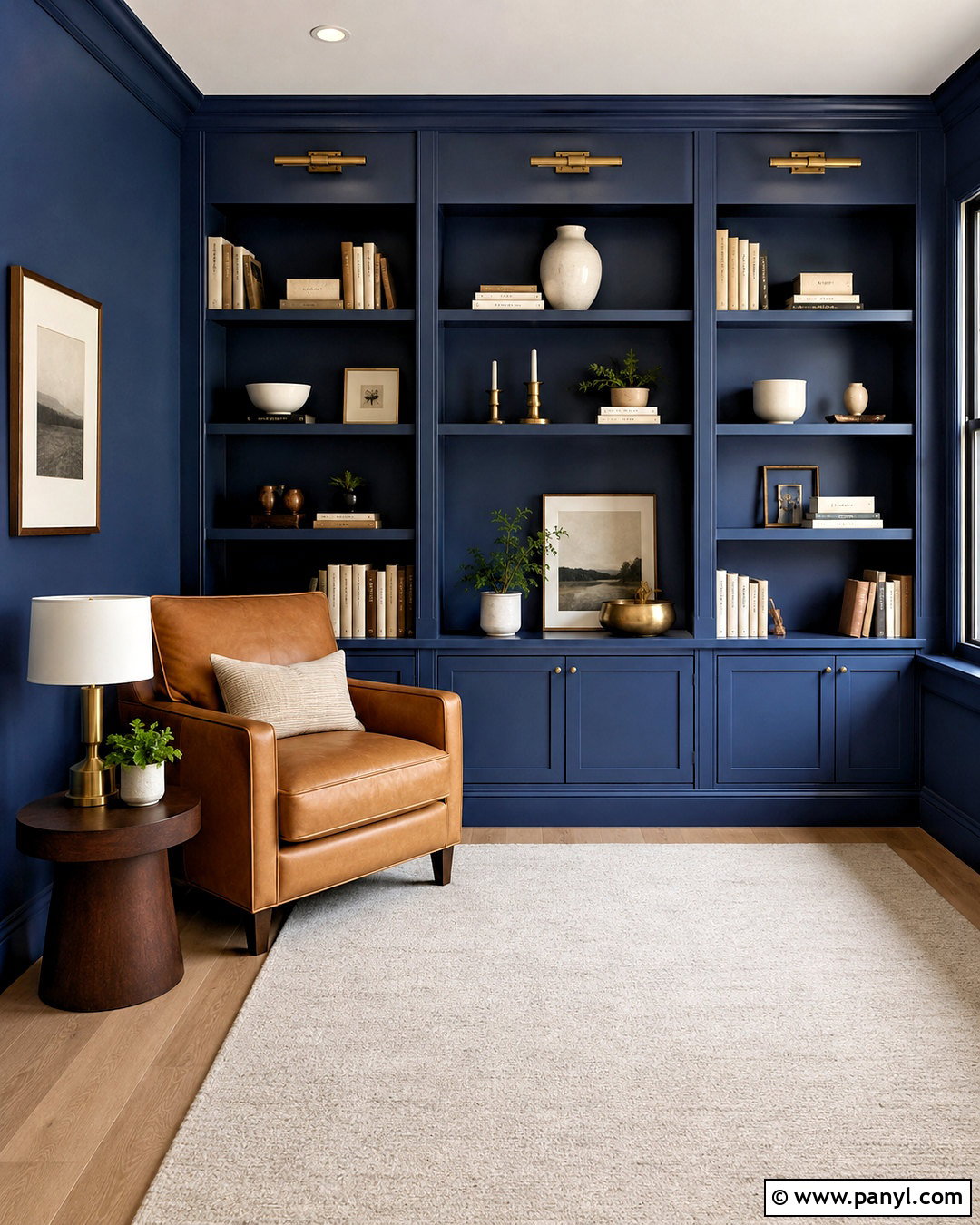 Cobalt Blue Bookshelf Accent Wall - 20 cool tone accent wall ideas