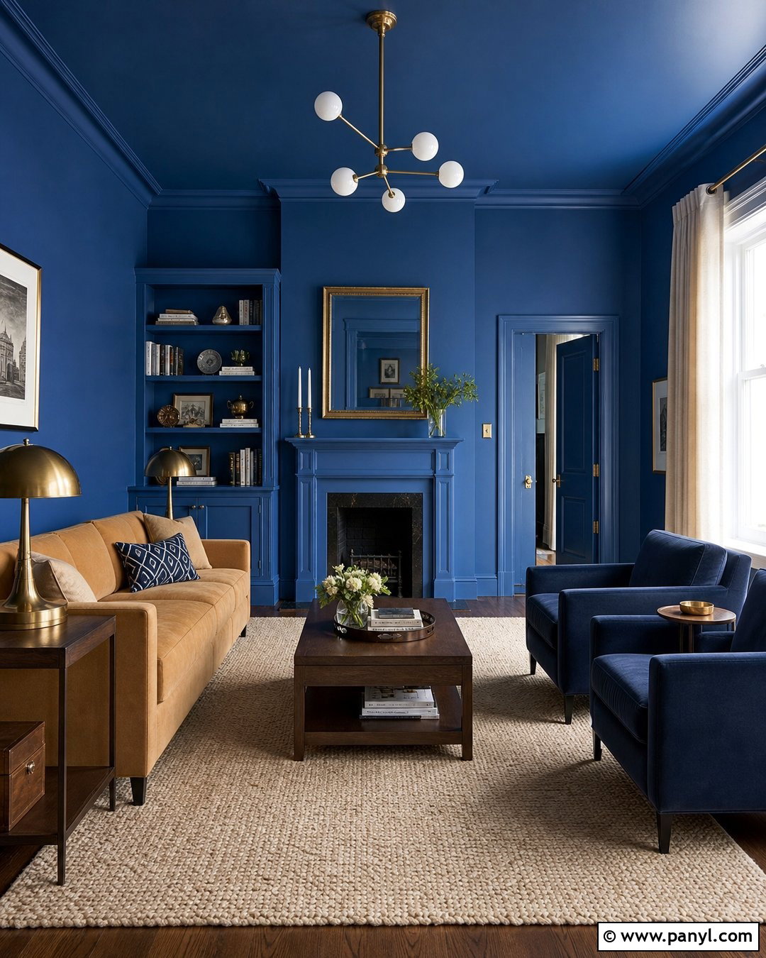 Cobalt Blue Color-Drenched Living Room - 20 Cobalt Blue Interior Paint Ideas
