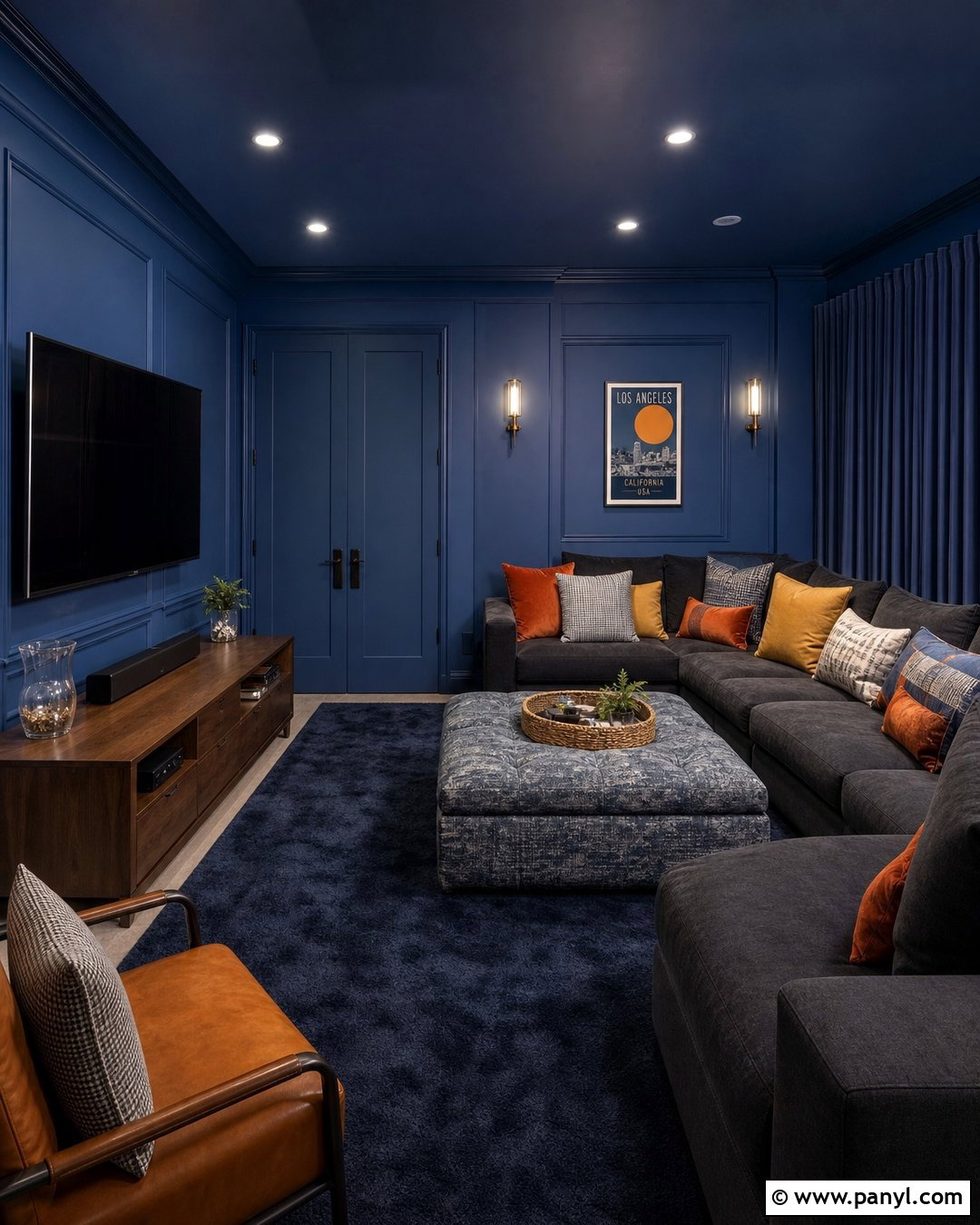 Cobalt Blue Color Drenched Media Room - 25 Color Drenched Walls