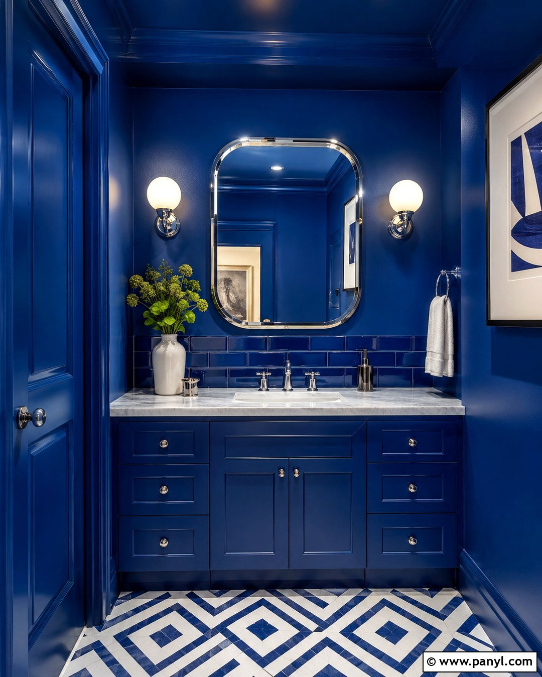 Cobalt Blue Color Drenched Powder Room - 20 Colour Drenching A Room Ideas
