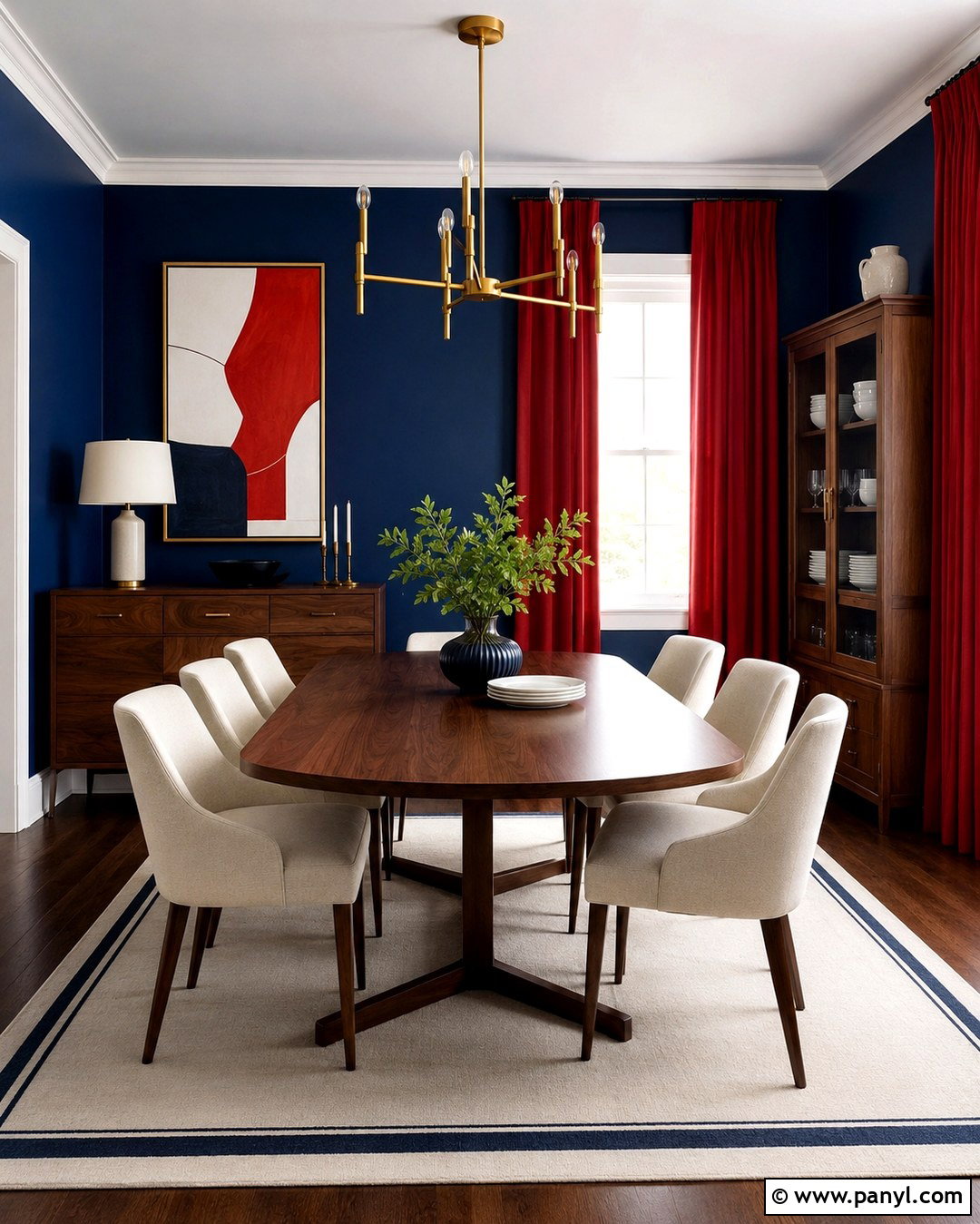 Cobalt Blue Dining Room With Red Curtains - 20 Blue Walls Red Curtains