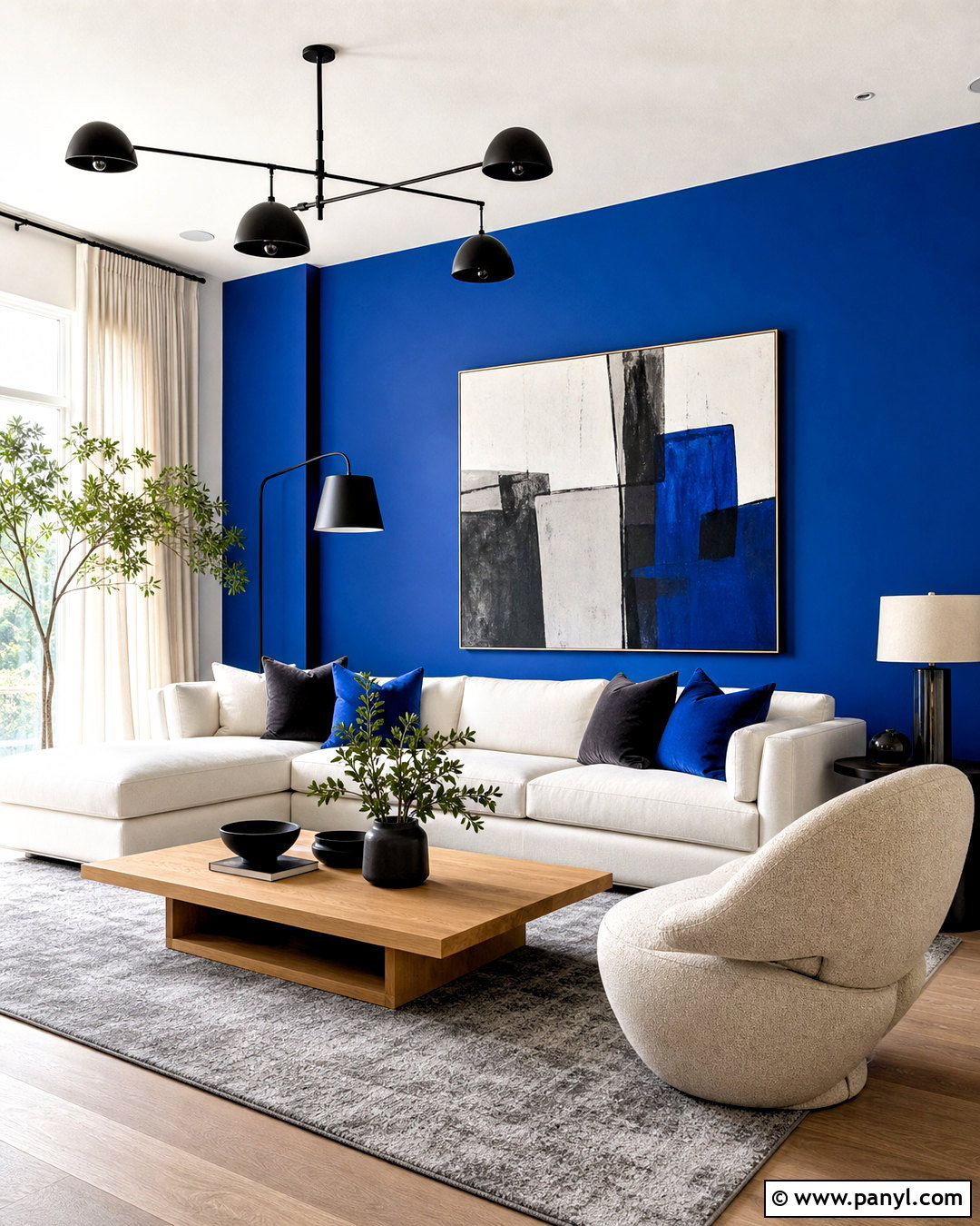 Cobalt Blue Feature Wall With Neutral Decor - 20 blue feature wall living room ideas