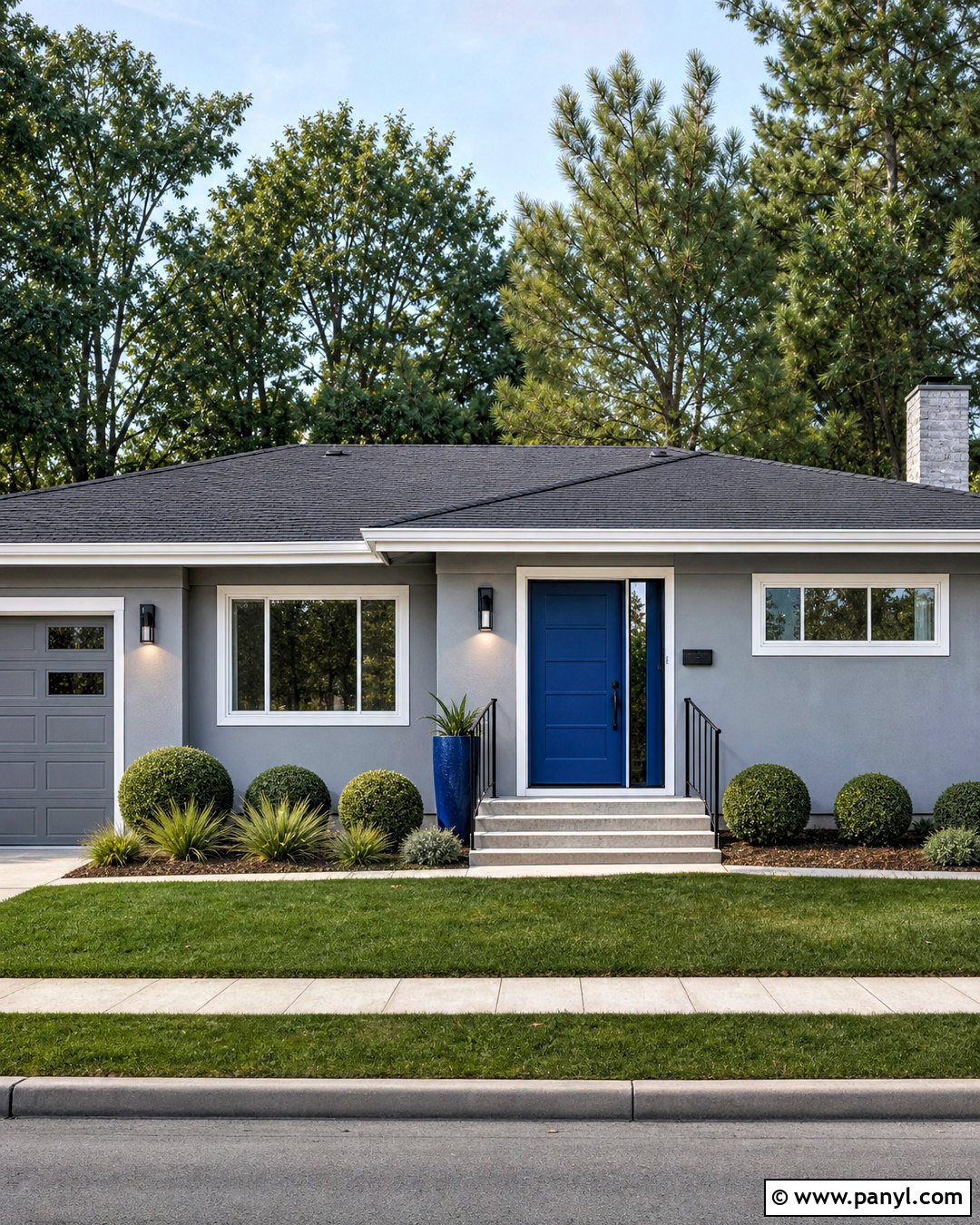 Cobalt Blue Front Door With Gray House - 20 grey house door color ideas