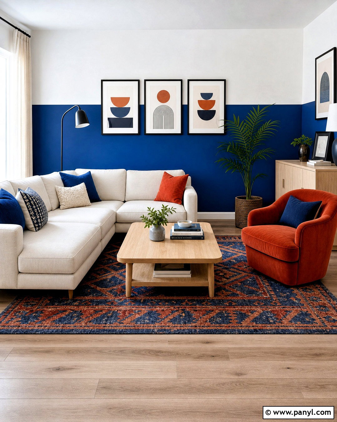 Cobalt Blue Half Painted Wall Living Room - 20 half painted wall living room ideas