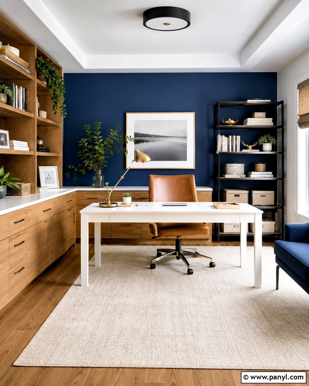 Cobalt Blue Home Office Accent Wall - 40 Blue Accent Wall Ideas