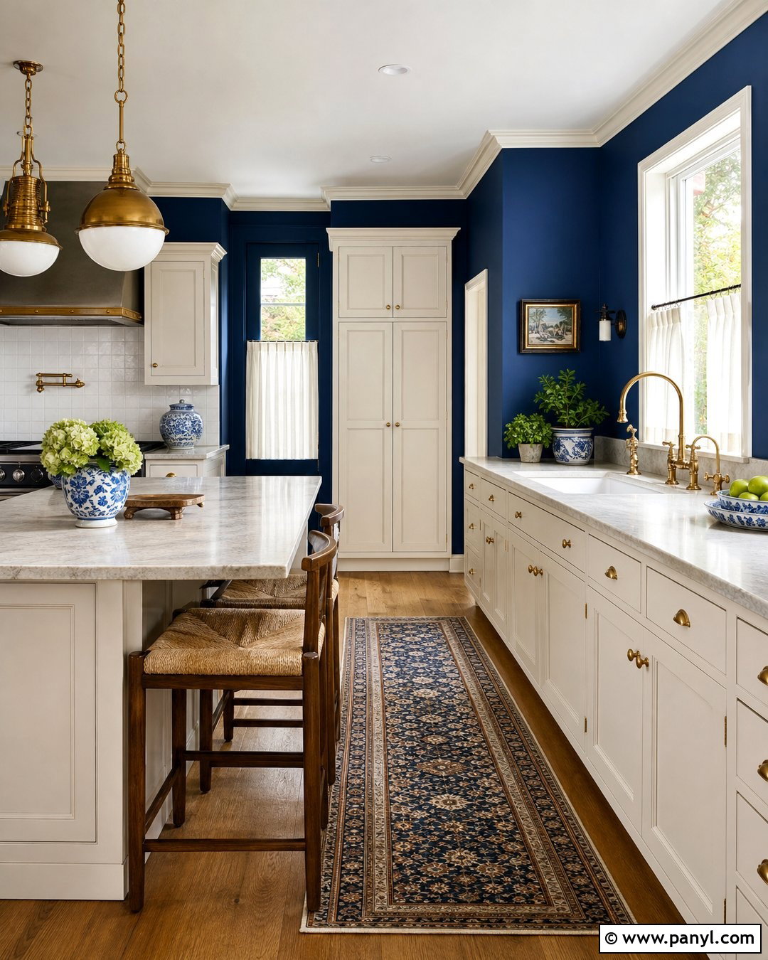 Cobalt Blue Kitchen Walls With Brass Hardware - 20 cobalt blue kitchen walls