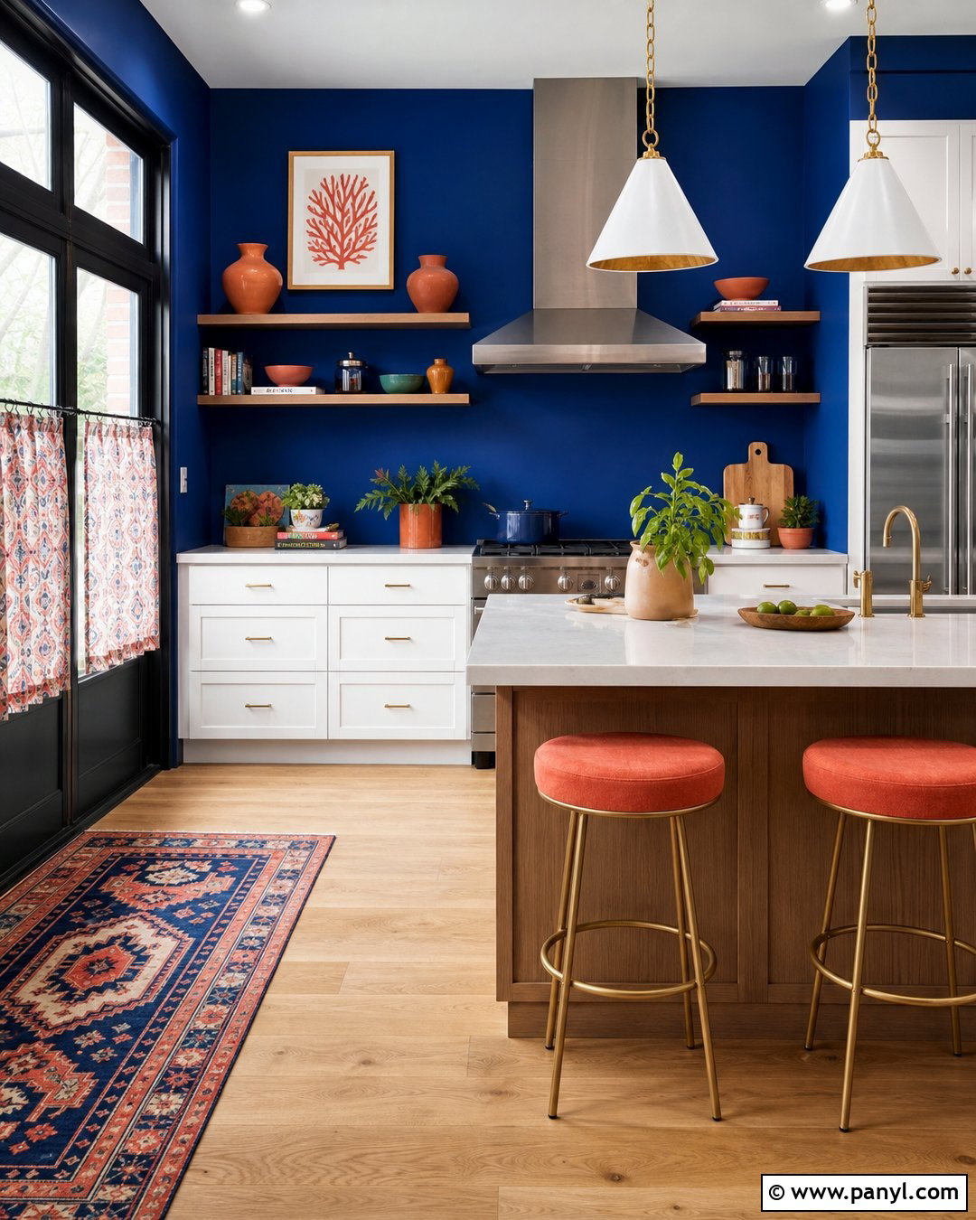 Cobalt Blue Kitchen Walls With Coral Accents - 20 cobalt blue kitchen walls