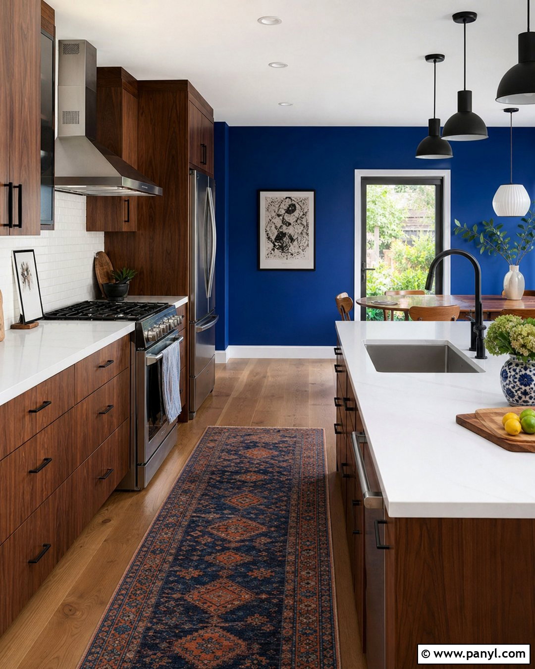 Cobalt Blue Kitchen Walls With Wood Cabinets - 35 blue walls kitchen ideas